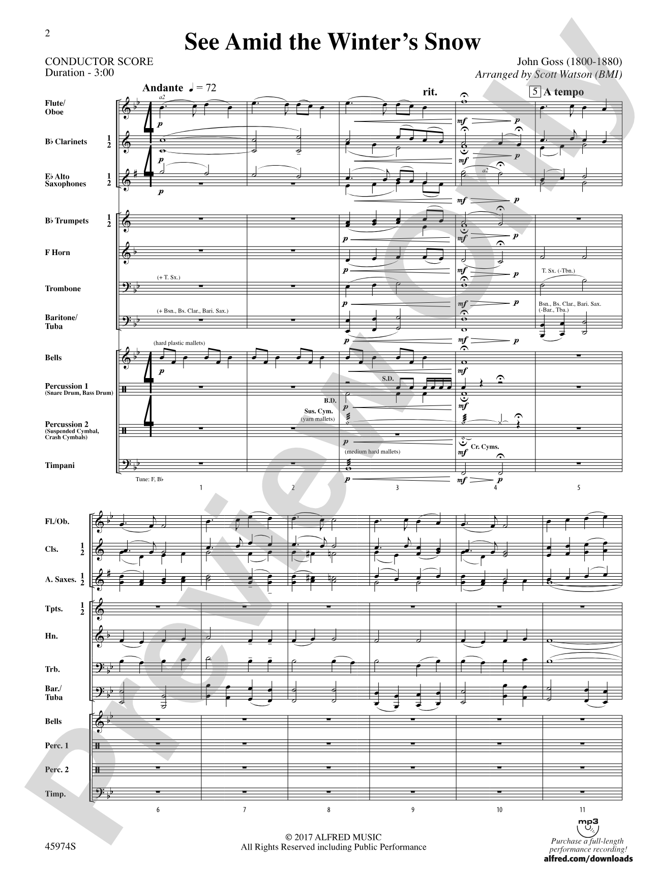 See Amid the Winter's Snow: Concert Band Conductor Score & Parts