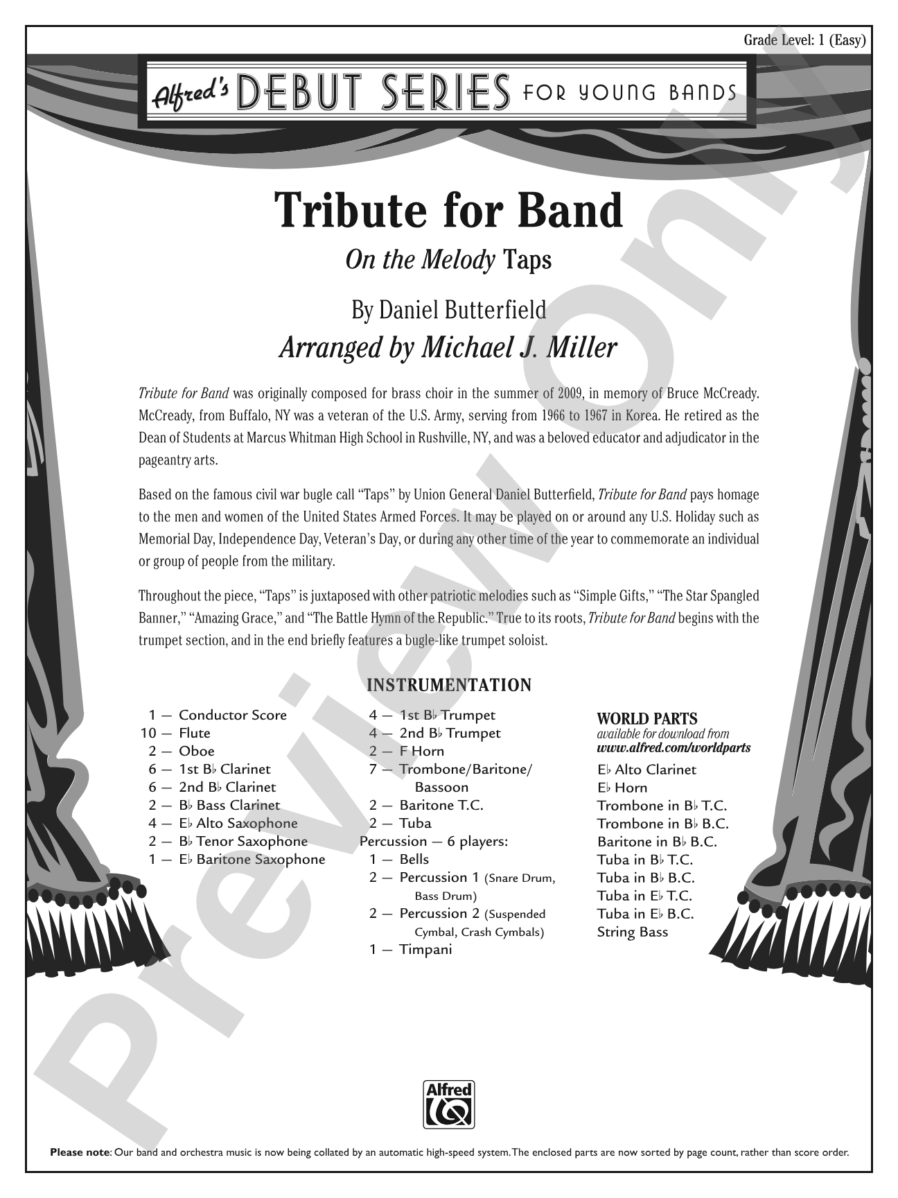 Tribute for Band: Concert Band Conductor Score & Parts