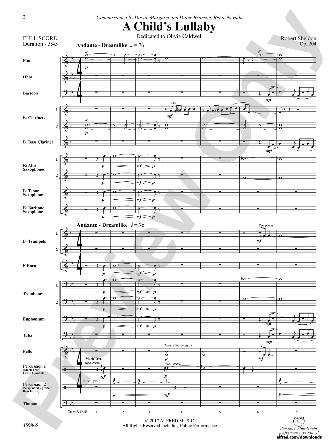 A Child's Lullaby: Concert Band Conductor Score & Parts