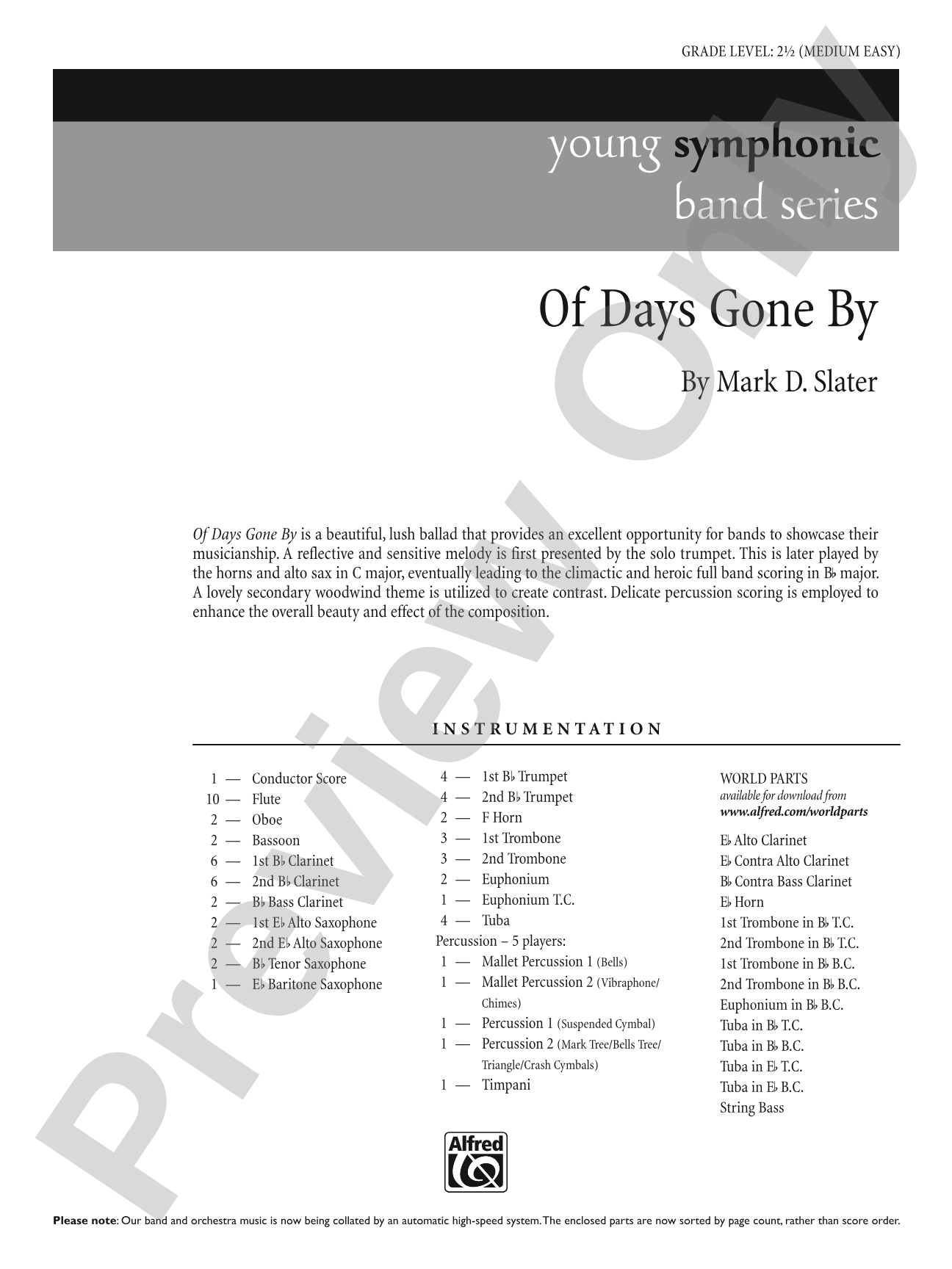 Of Days Gone By: Score