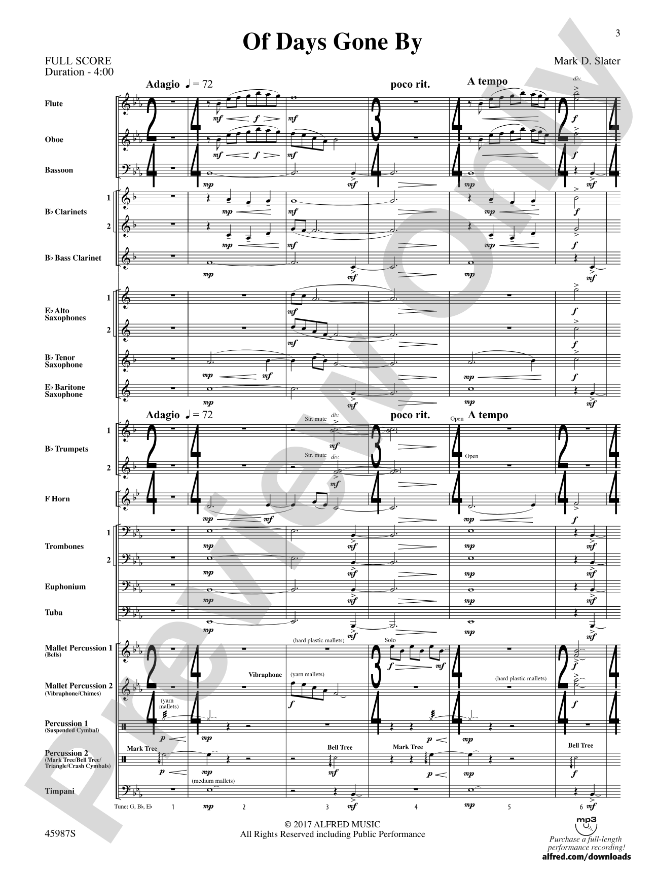 Of Days Gone By: Score