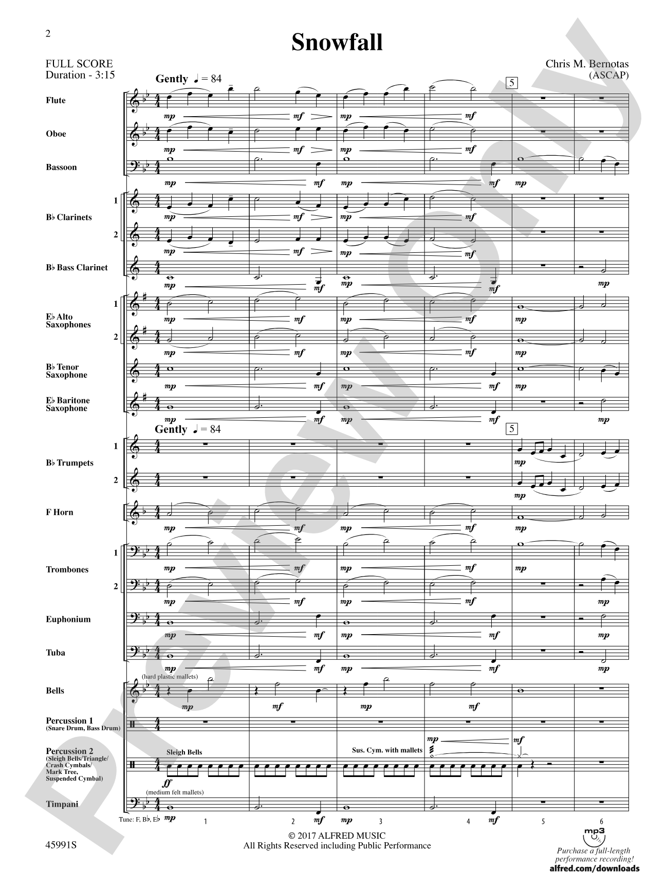 Snowfall: Concert Band Conductor Score & Parts