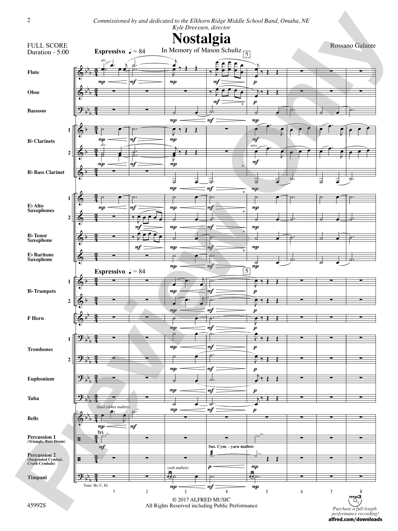 Nostalgia: Concert Band Conductor Score & Parts
