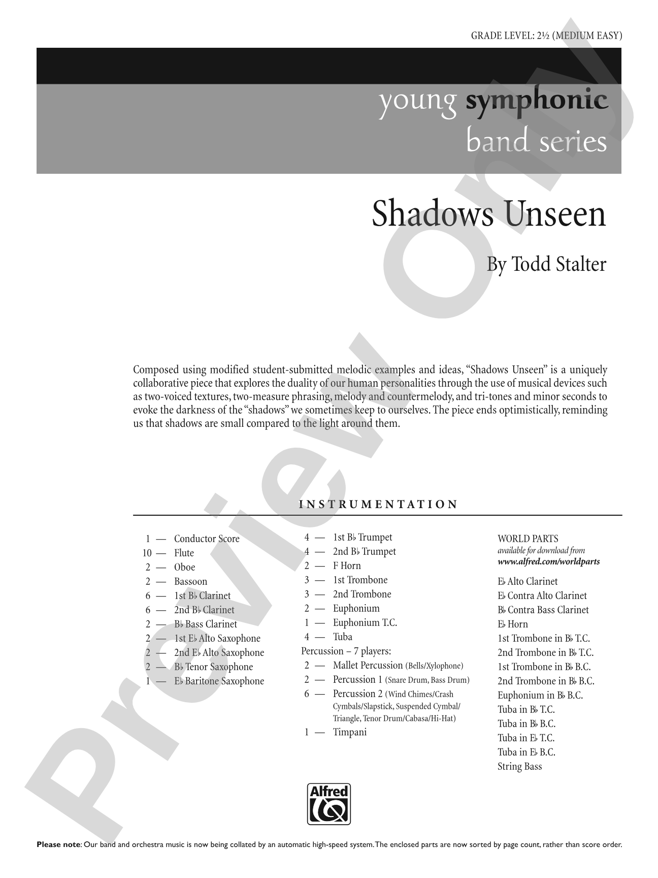 Shadows Unseen: Concert Band Conductor Score & Parts