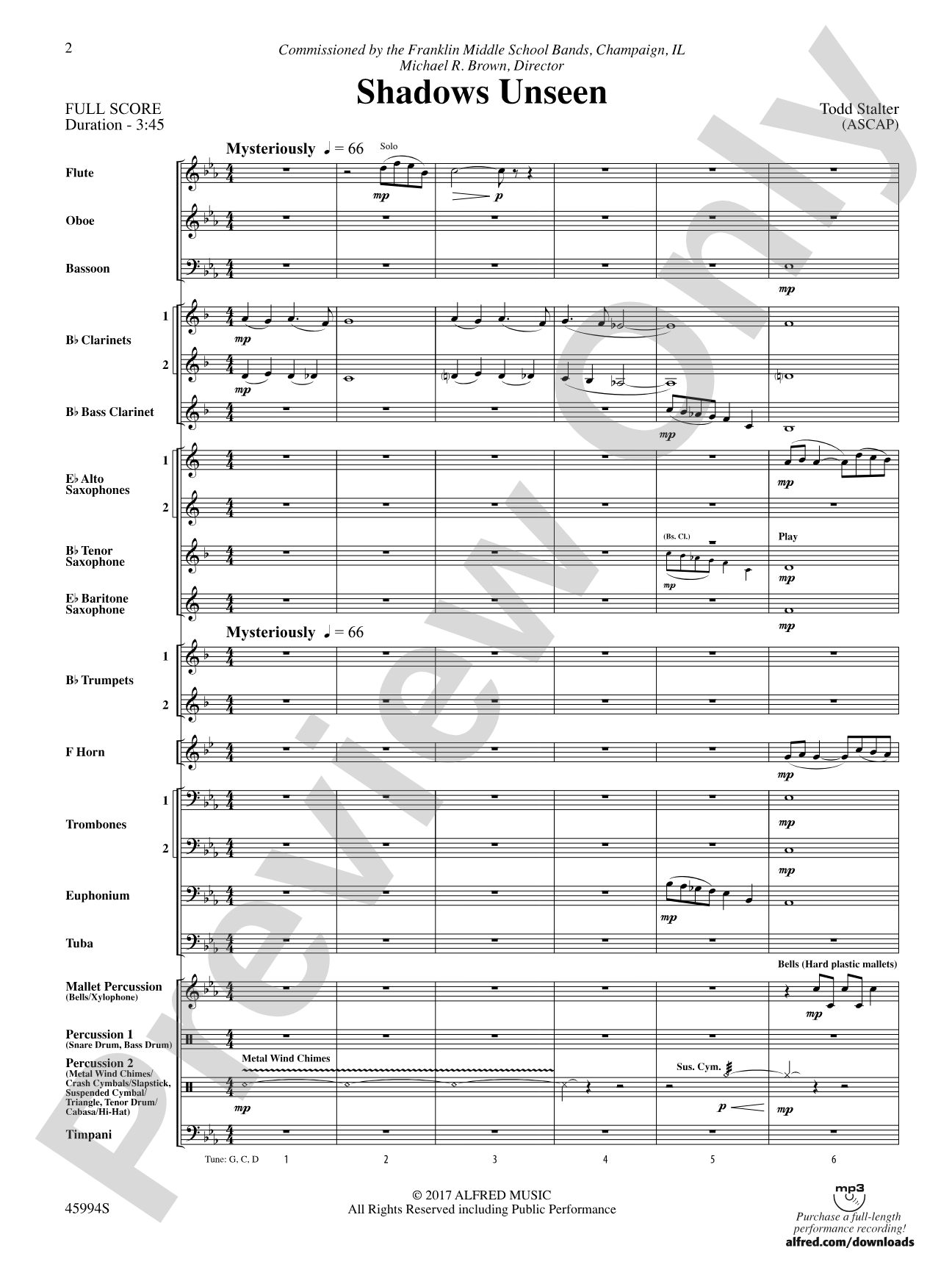 Shadows Unseen: Concert Band Conductor Score & Parts