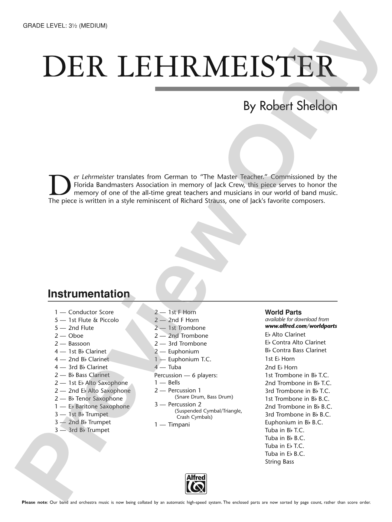 Der Lehrmeister: Concert Band Conductor Score & Parts