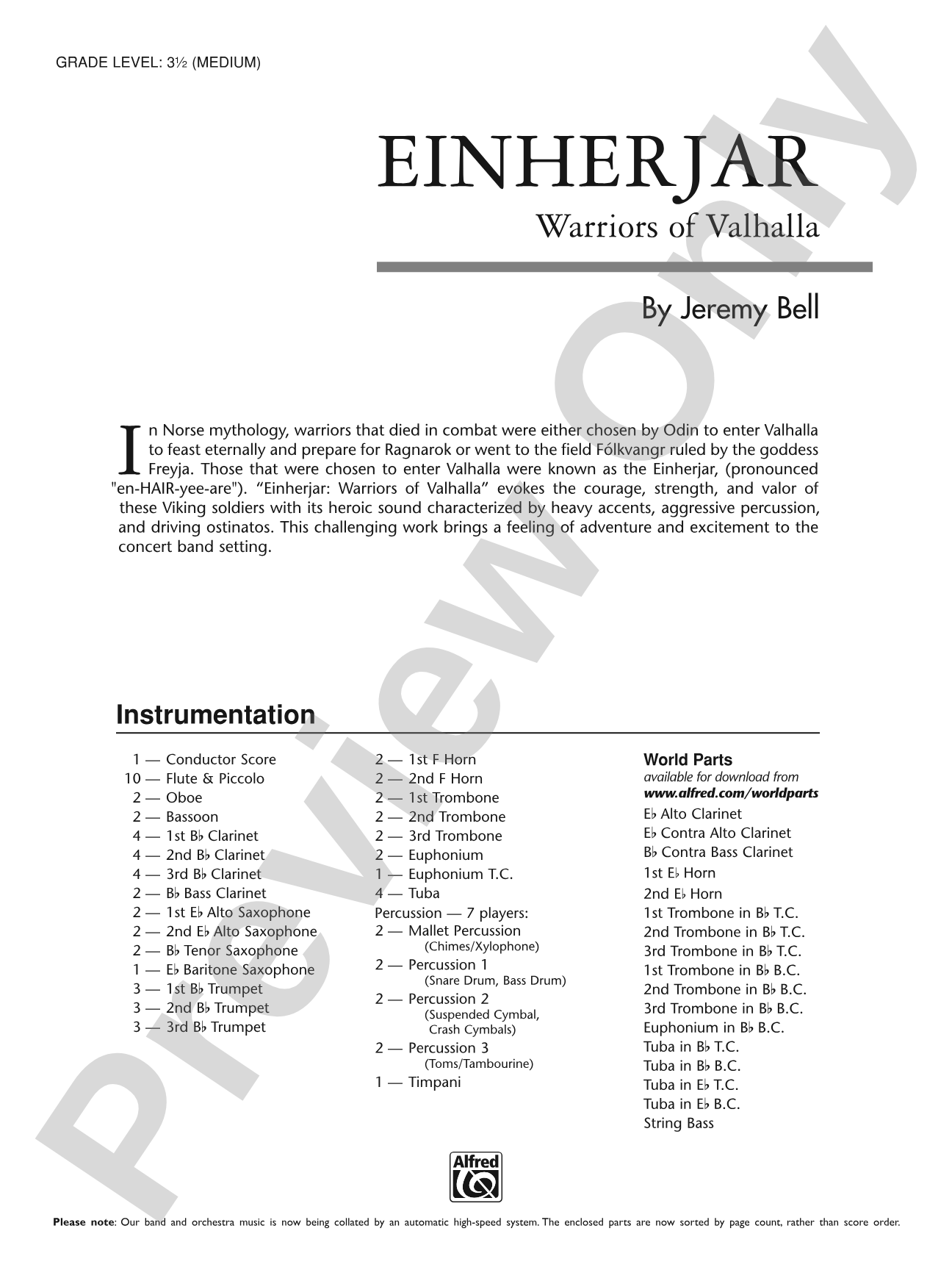 Einherjar: Concert Band Conductor Score & Parts