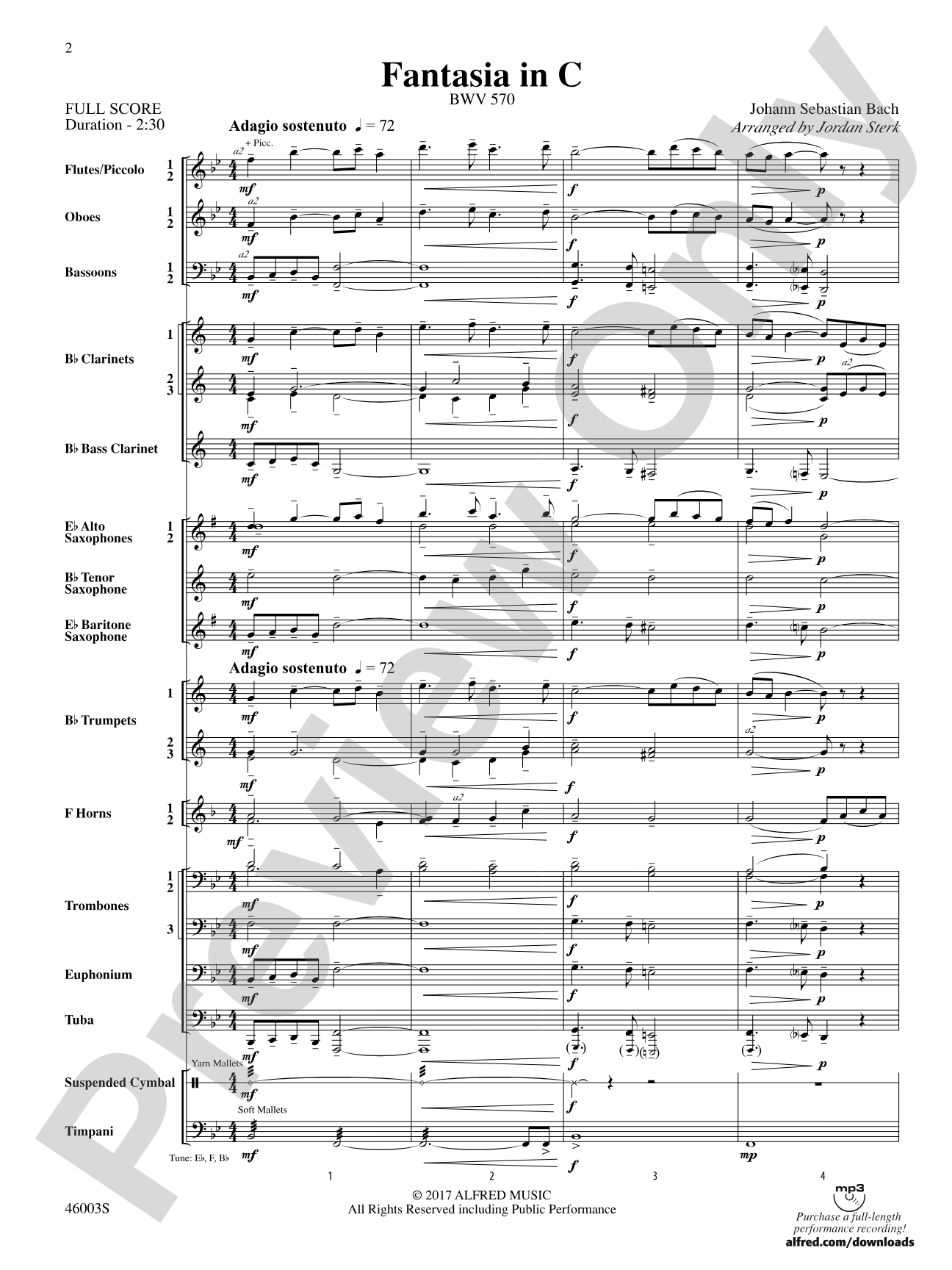Fantasia in C: Concert Band Conductor Score & Parts