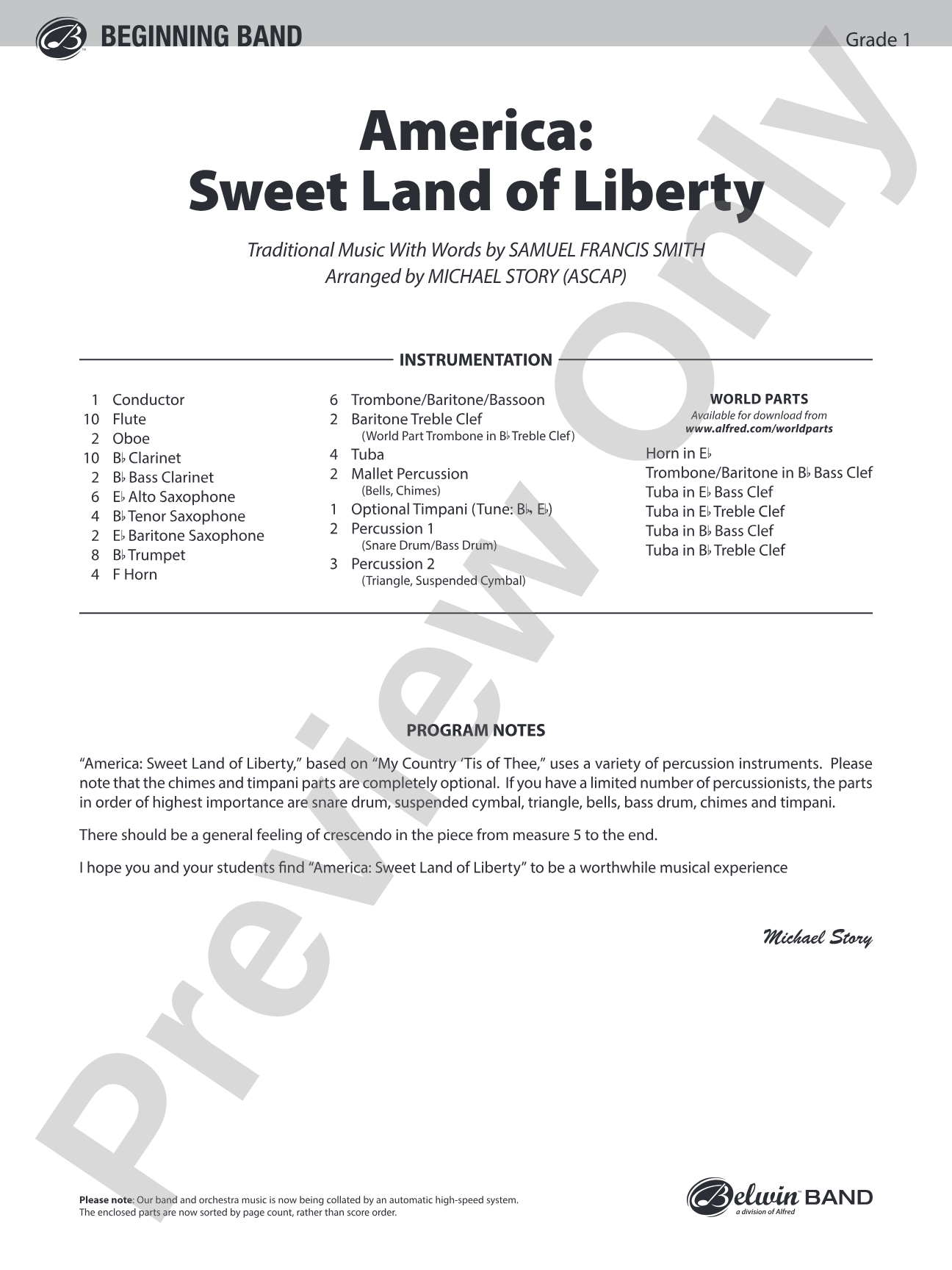 America: Sweet Land of Liberty: Concert Band Conductor Score & Parts