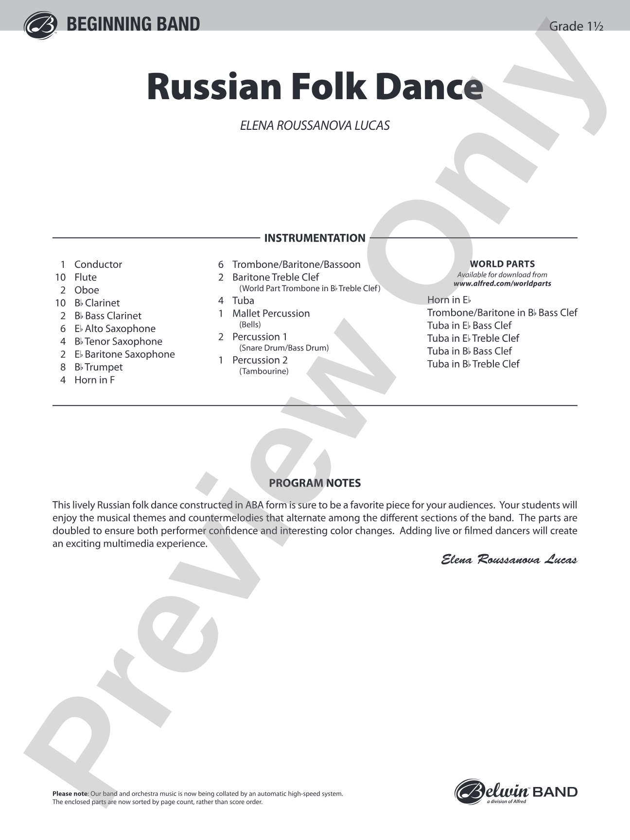 Russian Folk Dance: Concert Band Conductor Score & Parts