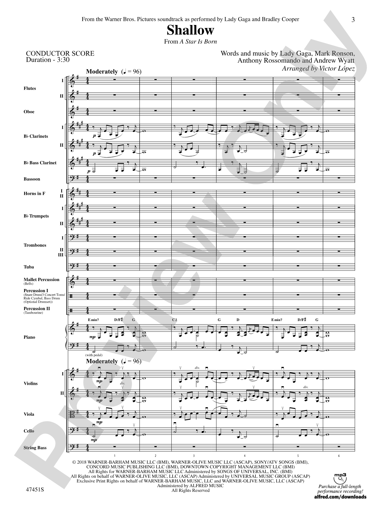 Shallow (from A Star Is Born): Full Orchestra Conductor Score & Parts