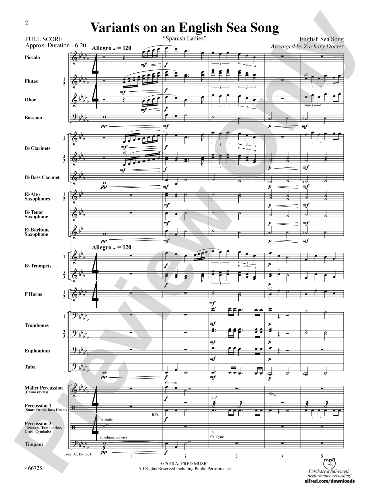 Variants on an English Sea Song: Concert Band Conductor Score & Parts