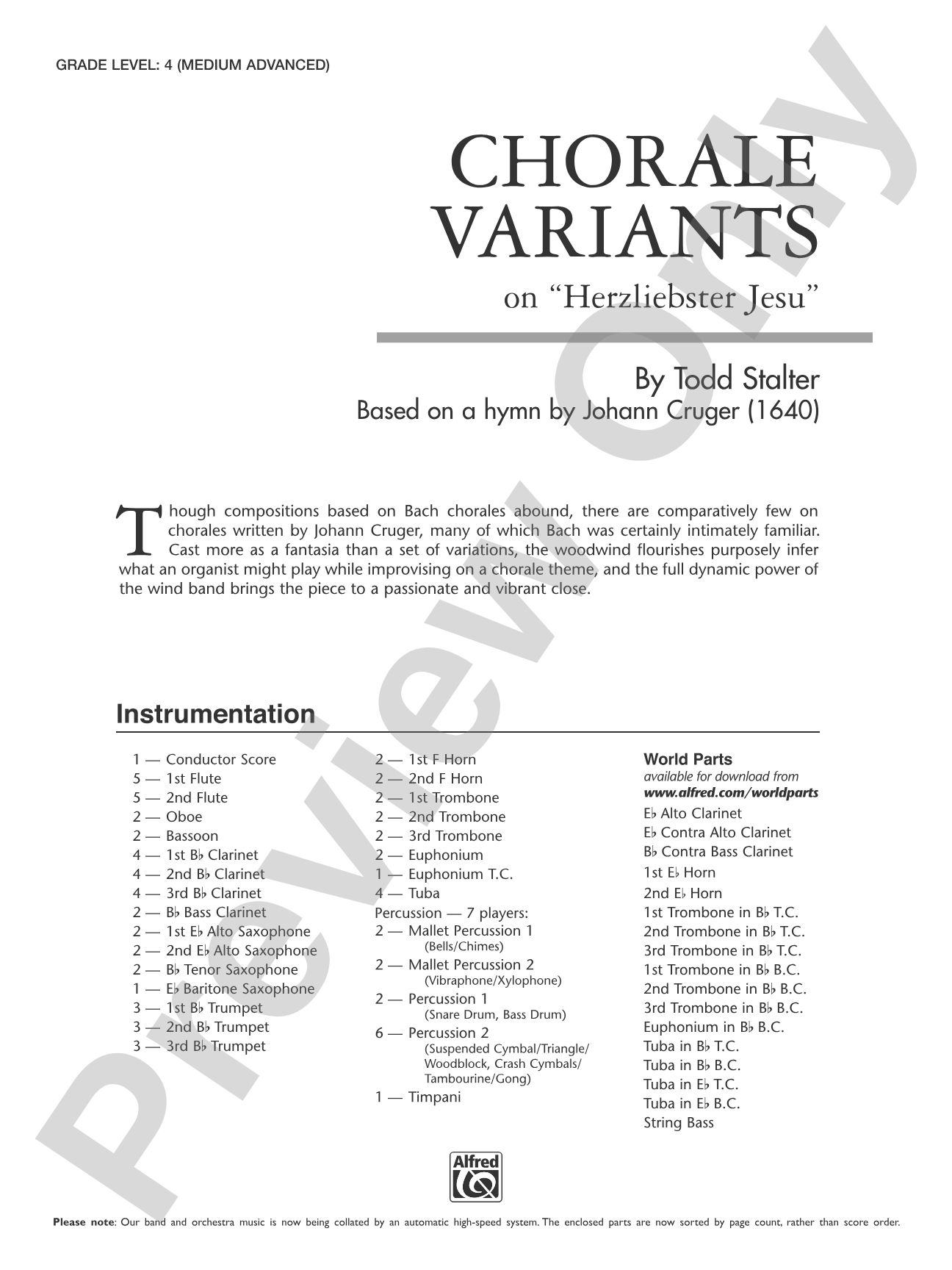 Chorale Variants: Concert Band Conductor Score & Parts