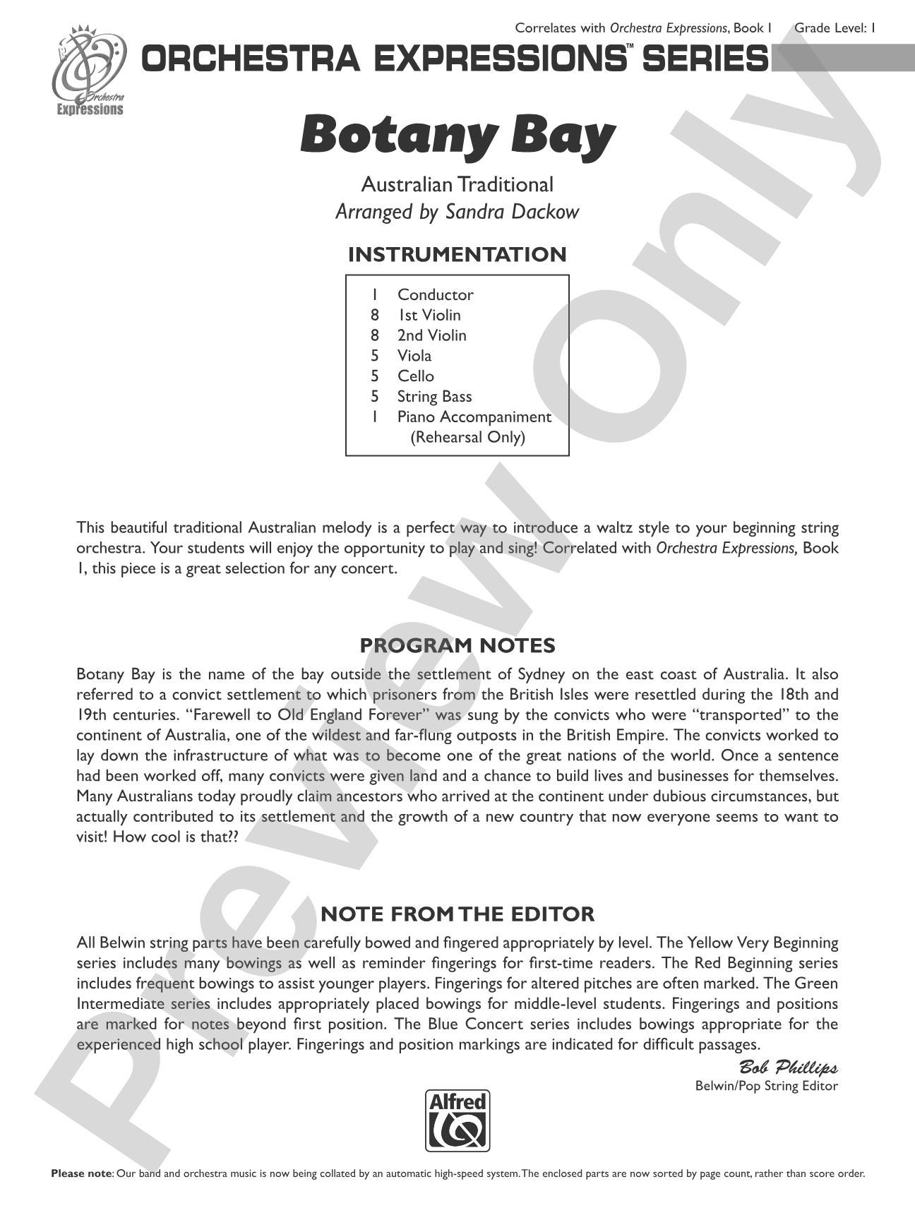 Botany Bay: String Orchestra Conductor Score & Parts