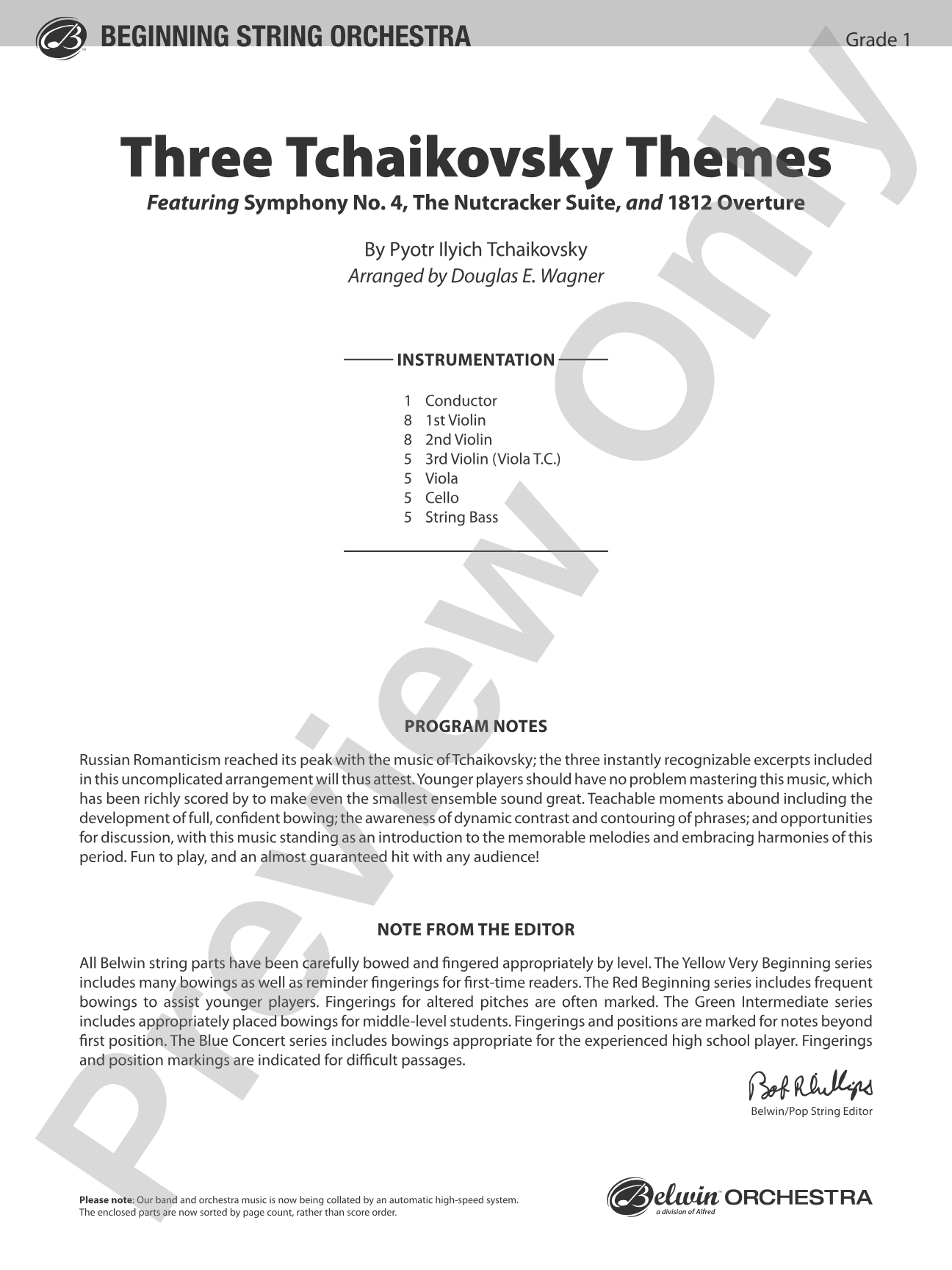 Three Tchaikovsky Themes: String Orchestra Conductor Score & Parts