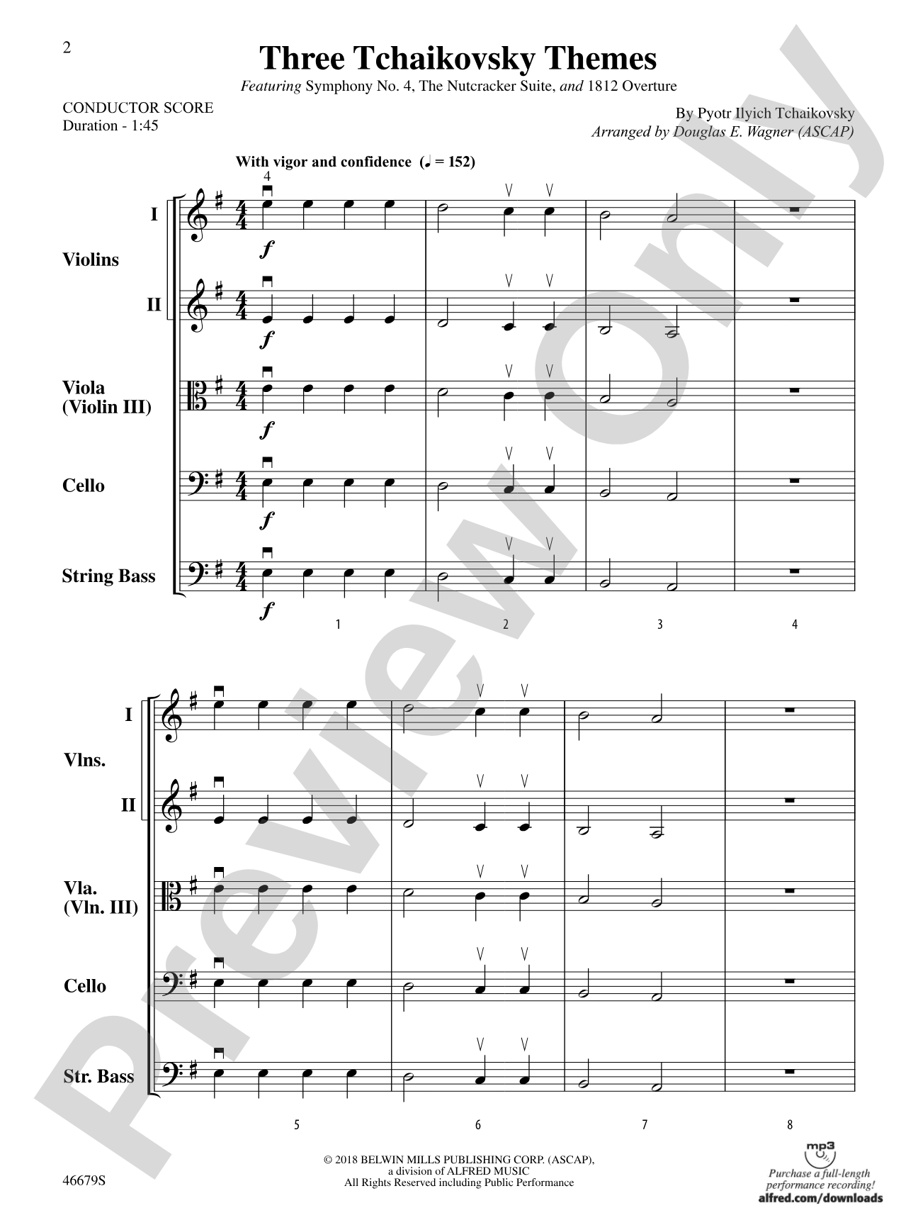 Three Tchaikovsky Themes: String Orchestra Conductor Score & Parts