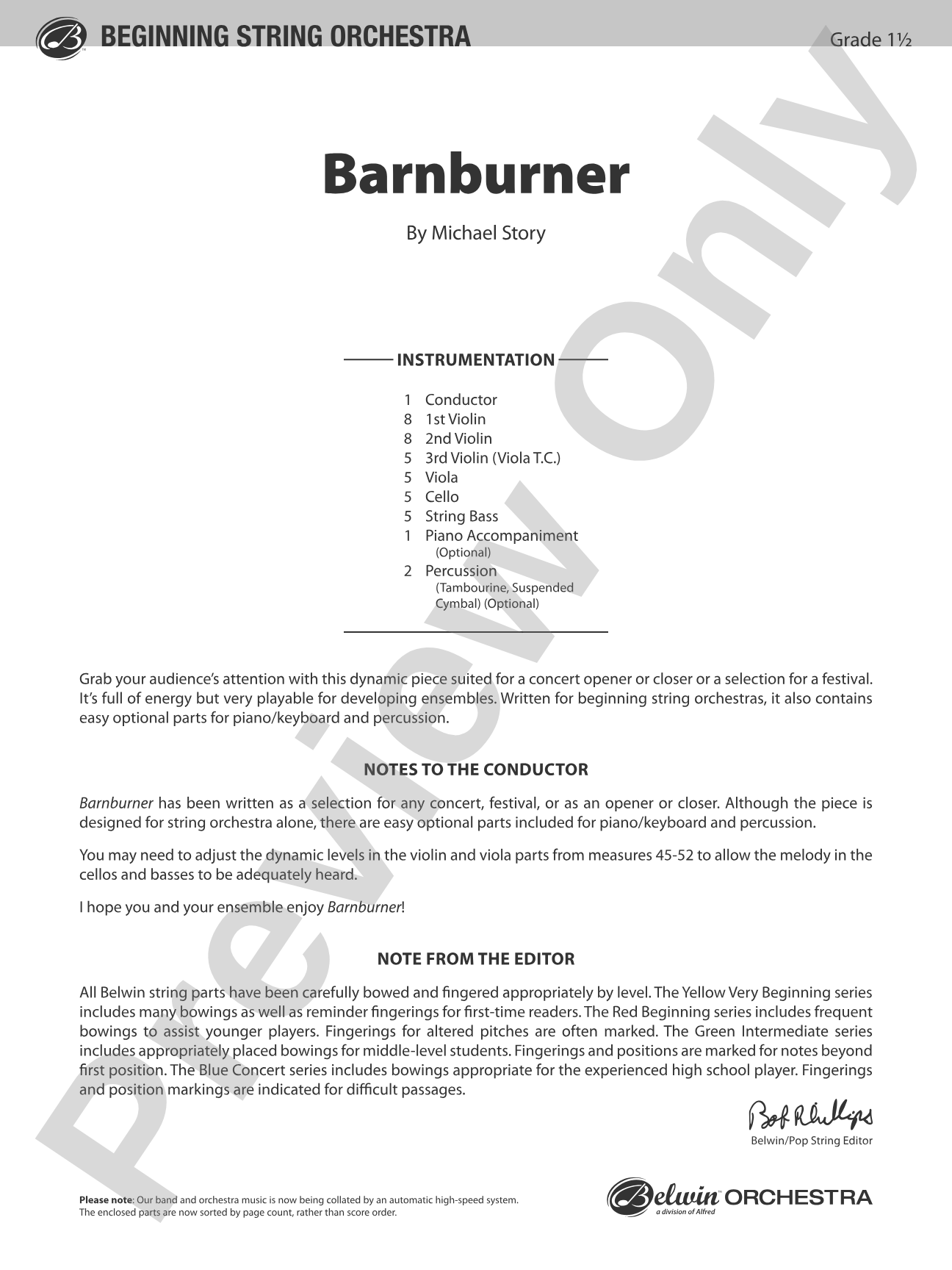 Barnburner: String Orchestra Conductor Score & Parts
