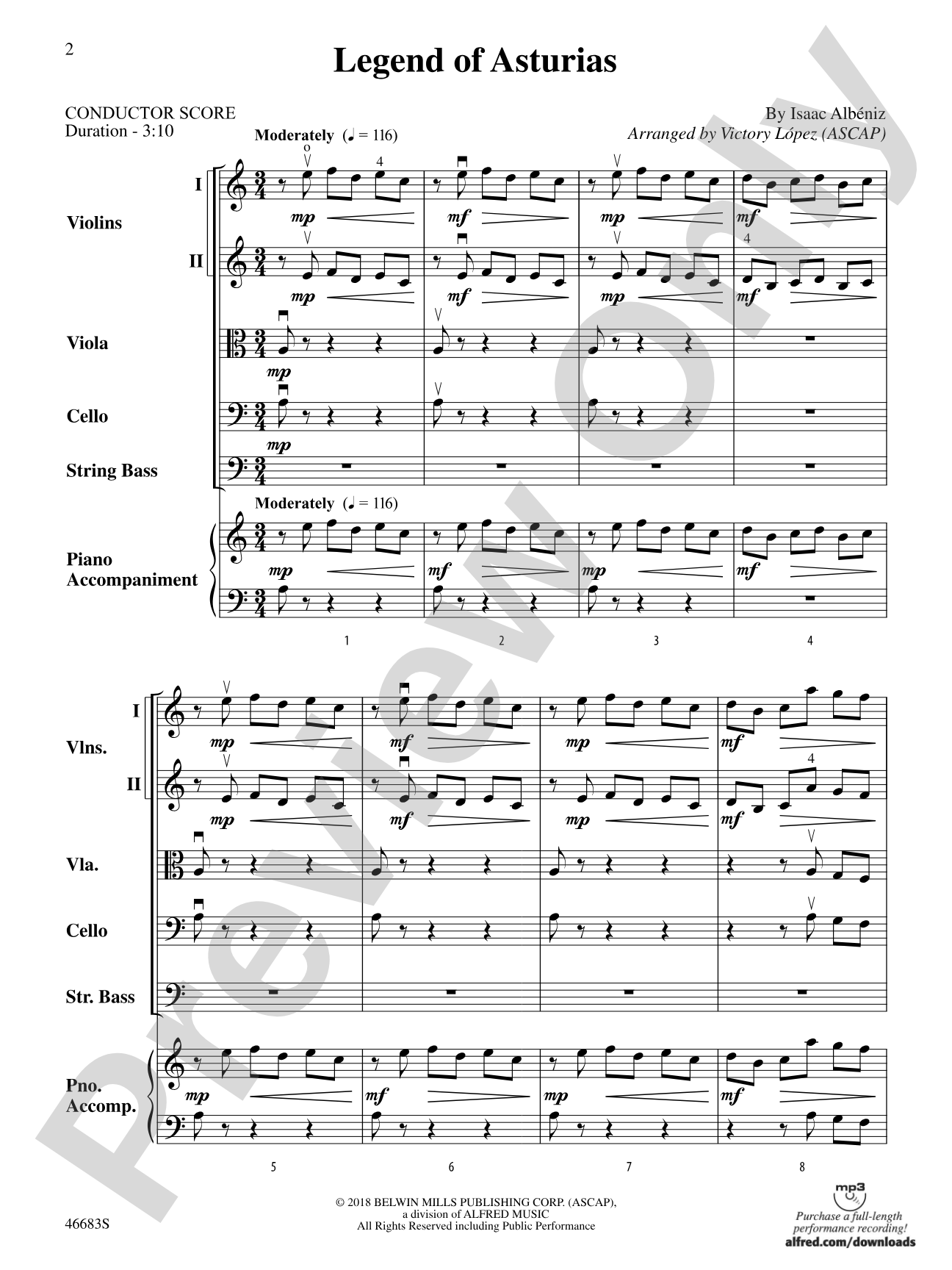 Legend of Asturias: String Orchestra Conductor Score & Parts