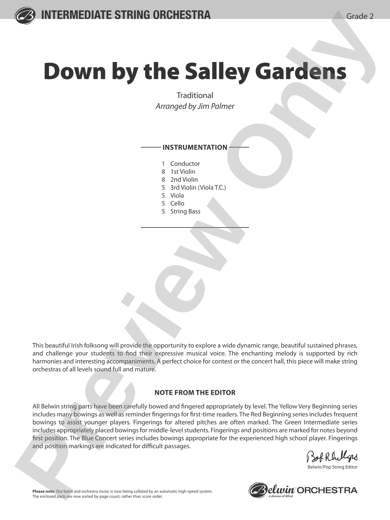 Down by the Salley Gardens: String Orchestra Conductor Score & Parts