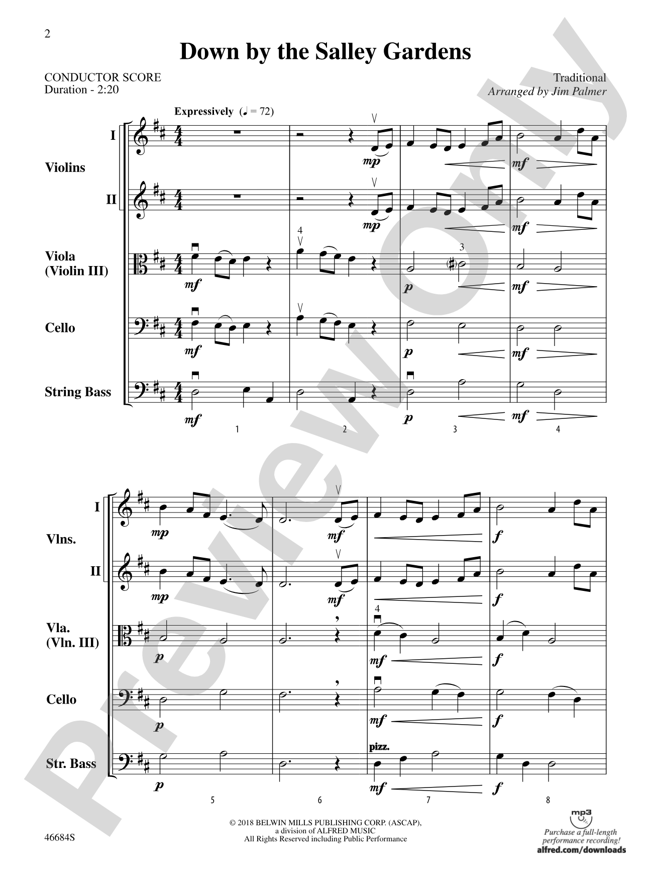 Down by the Salley Gardens: String Orchestra Conductor Score & Parts