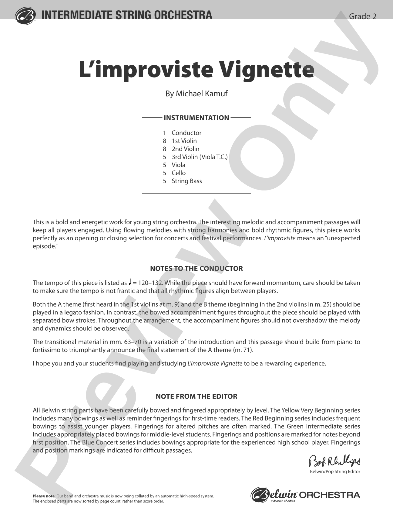 L'improviste Vignette: String Orchestra Conductor Score & Parts
