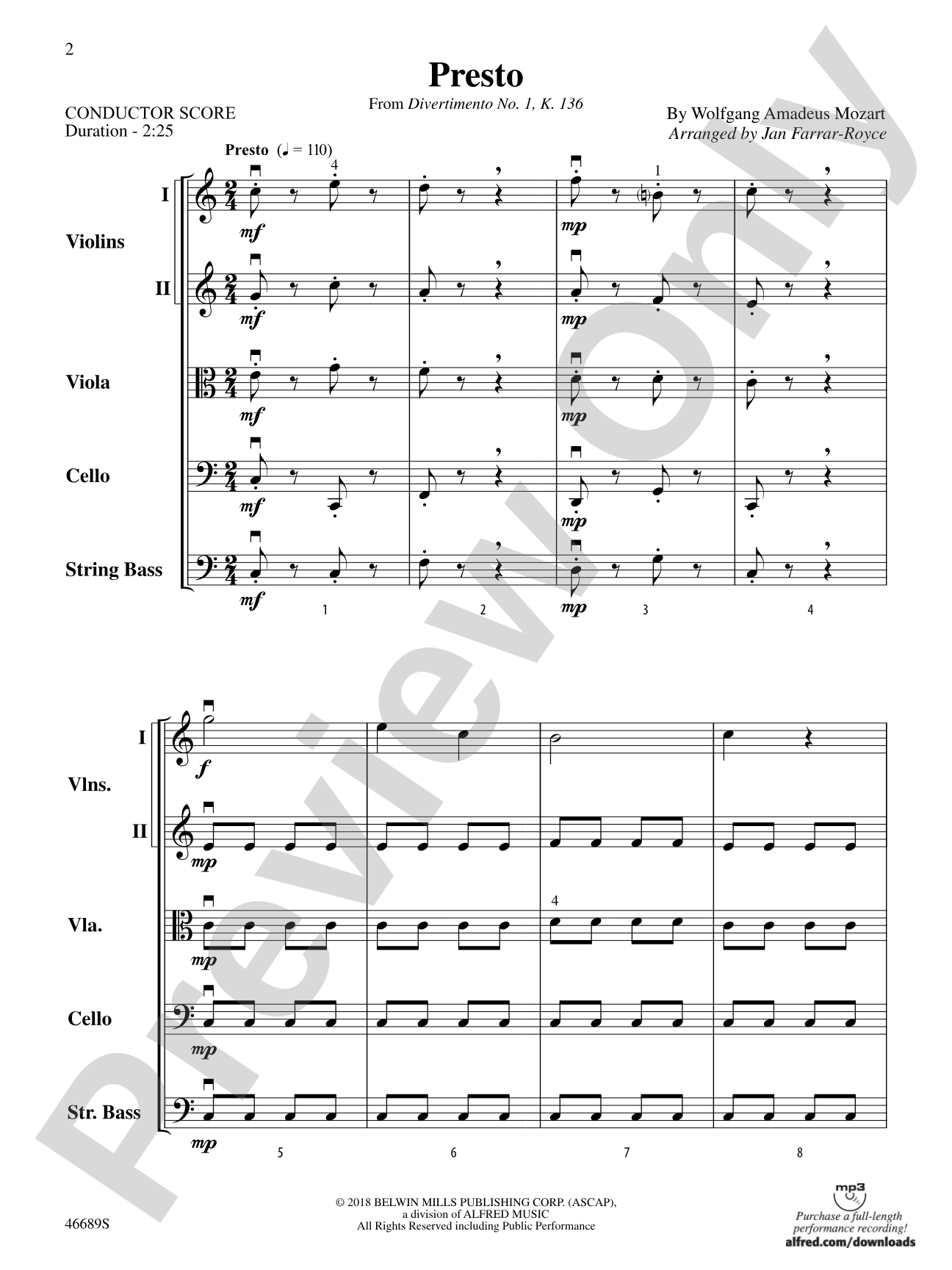 Presto: String Orchestra Conductor Score & Parts