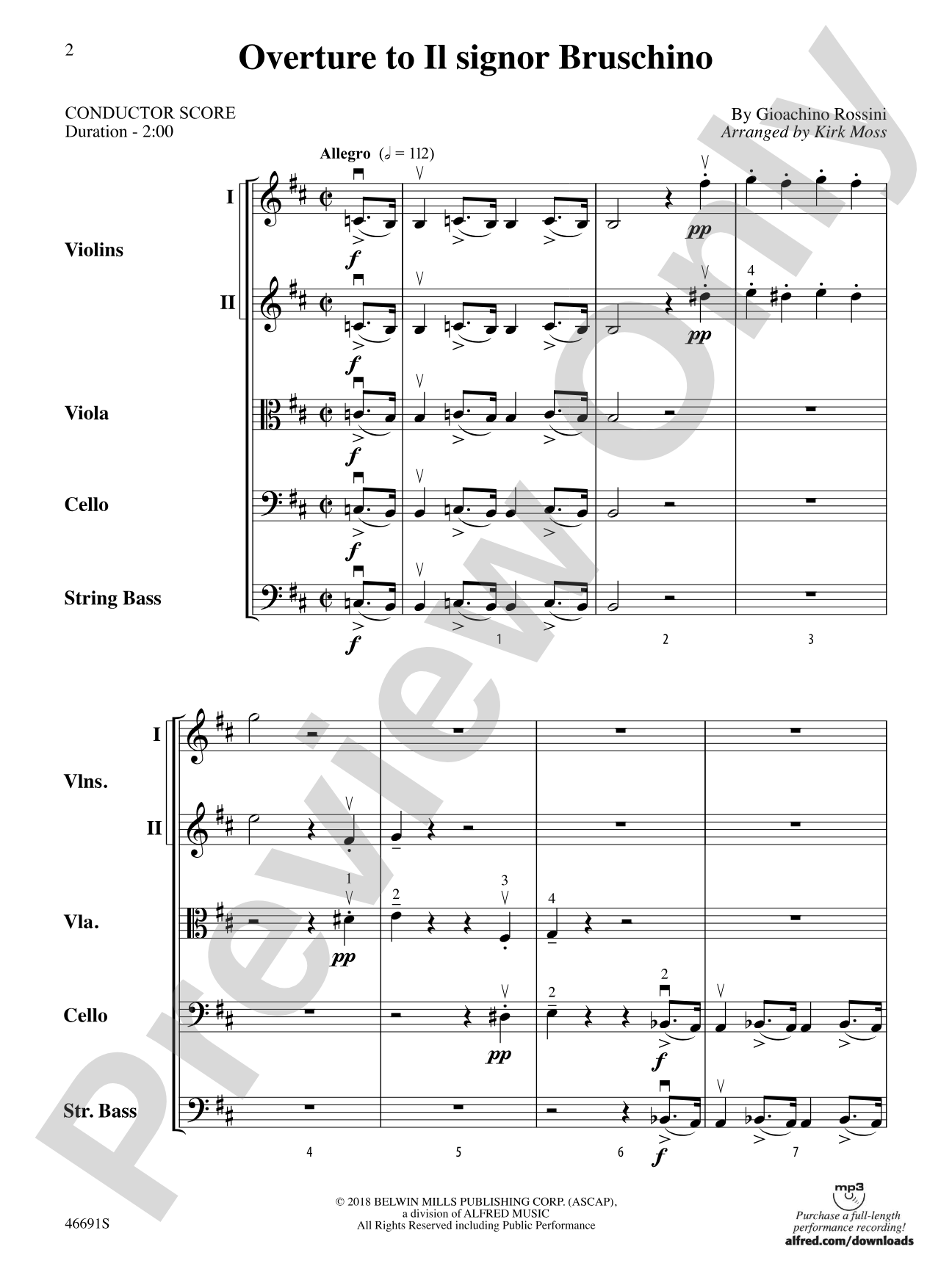 Overture to Il signor Bruschino: String Orchestra Conductor Score & Parts