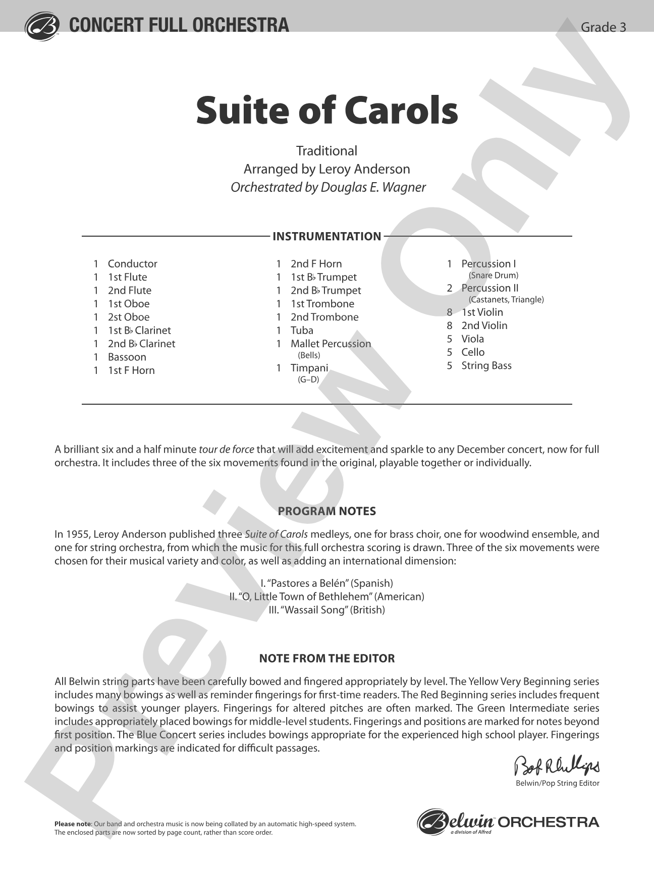 Suite of Carols: Full Orchestra Conductor Score & Parts