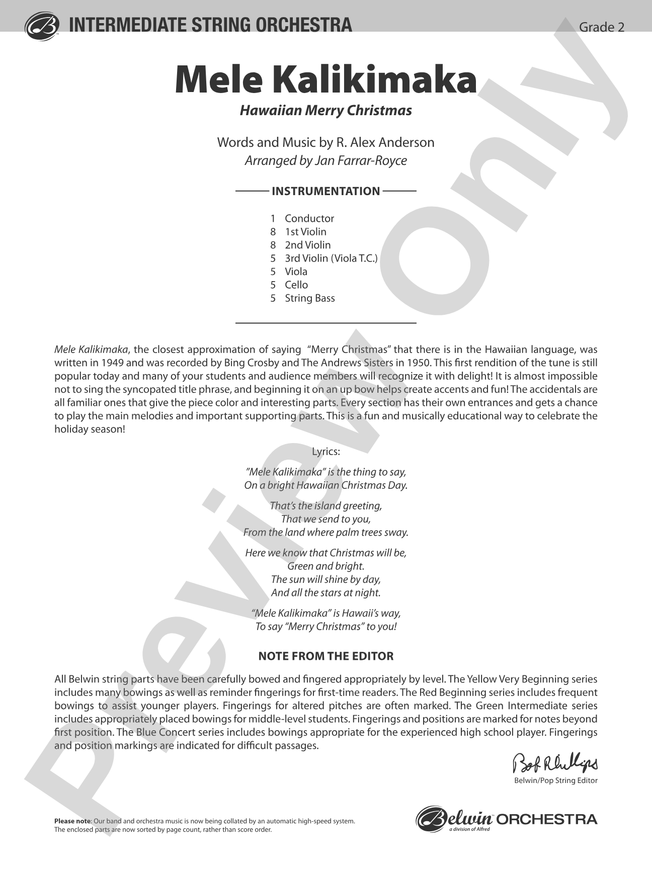Mele Kalikimaka: String Orchestra Conductor Score & Parts