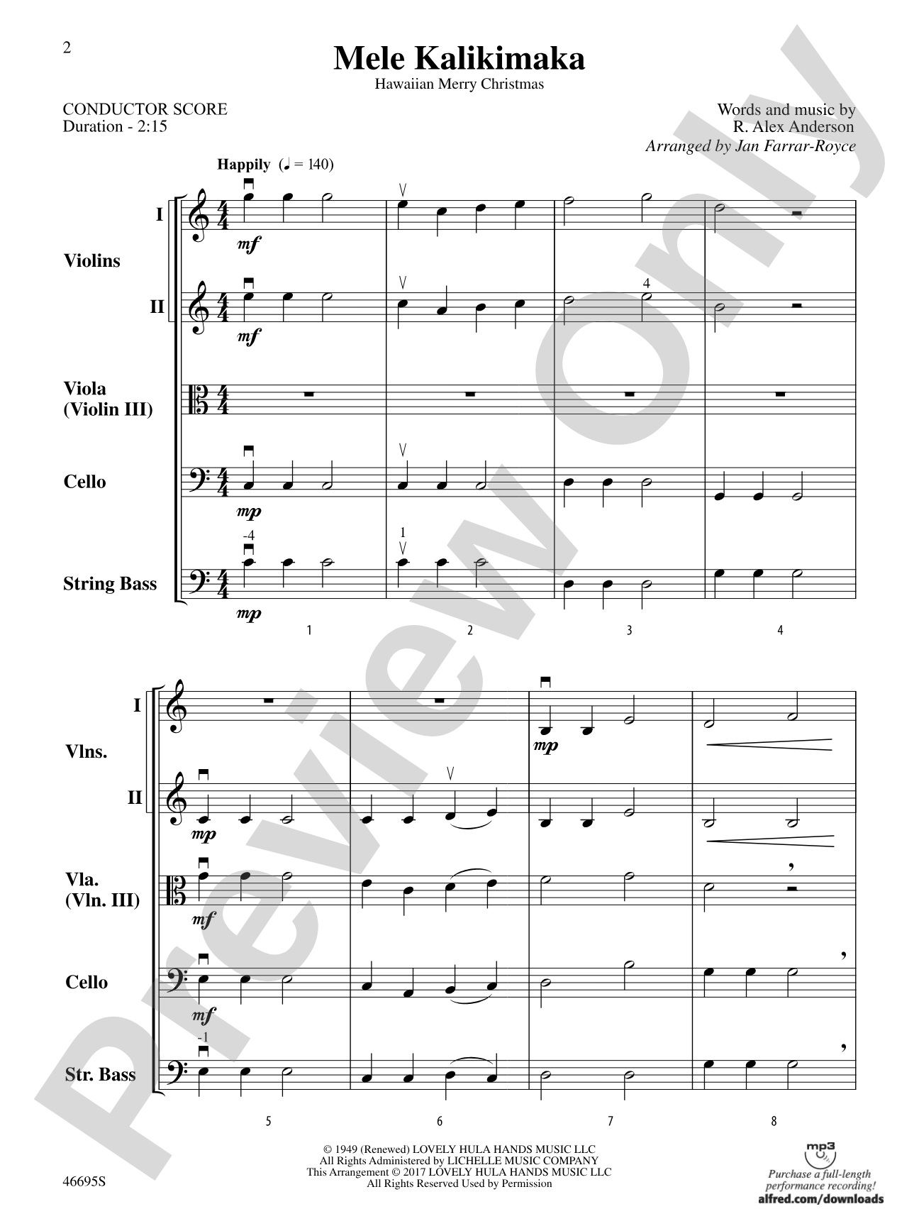 Mele Kalikimaka: String Orchestra Conductor Score & Parts