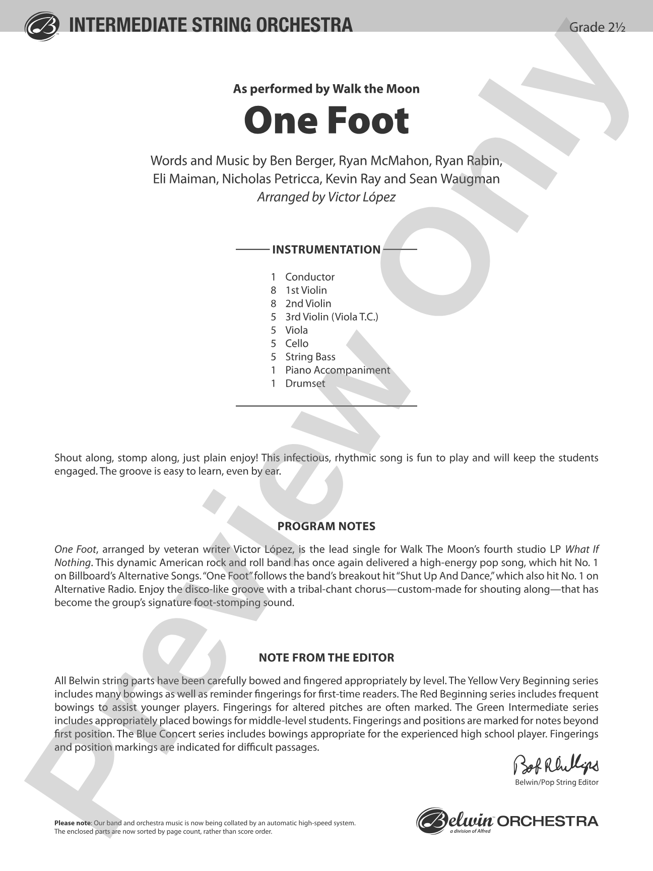 One Foot: String Orchestra Conductor Score & Parts