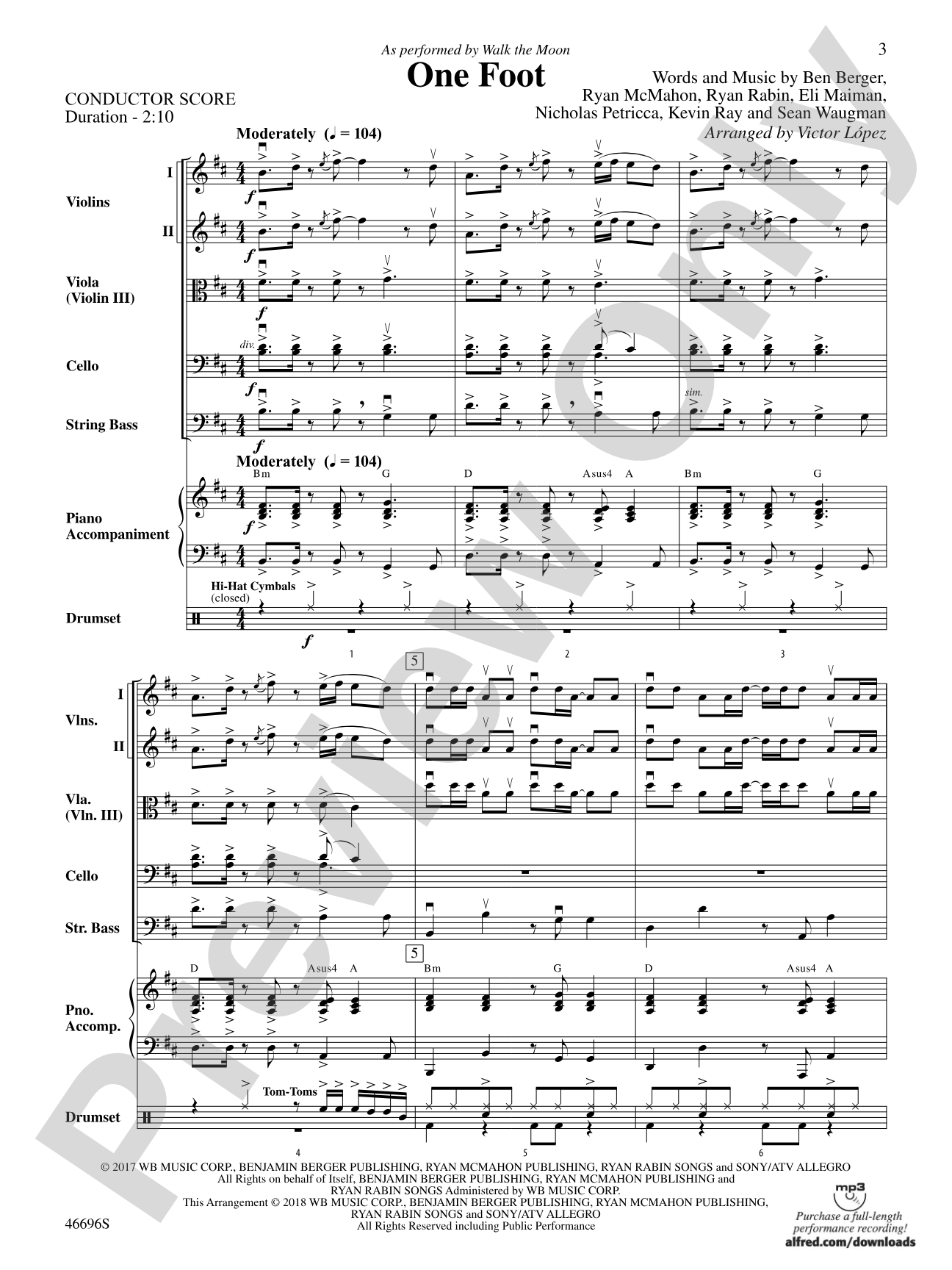 One Foot: String Orchestra Conductor Score & Parts