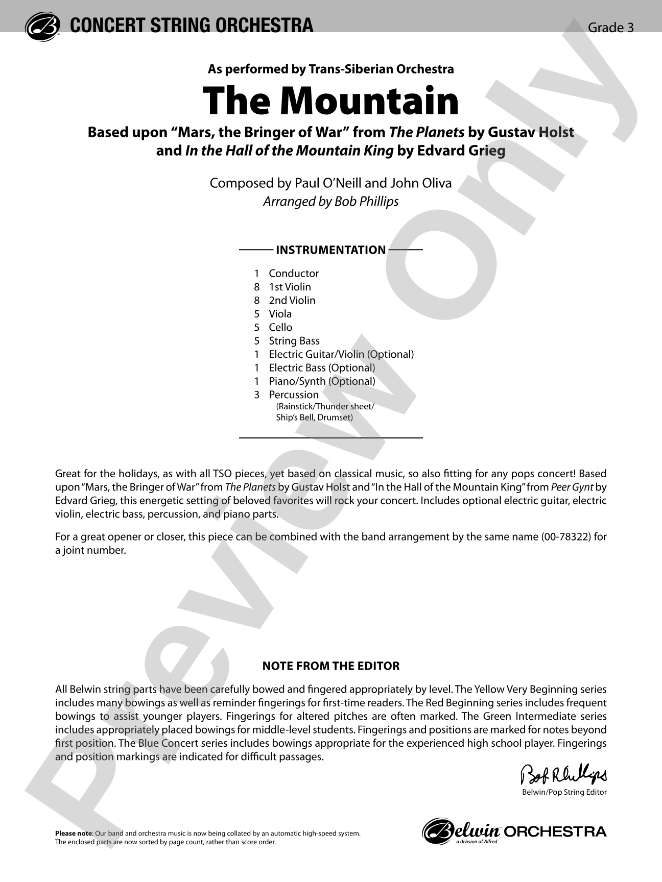 The Mountain: String Orchestra Conductor Score & Parts
