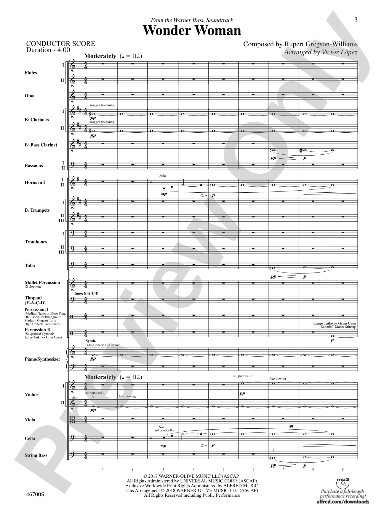 Wonder Woman: From the Warner Bros. Soundtrack: Full Orchestra Conductor Score & Parts