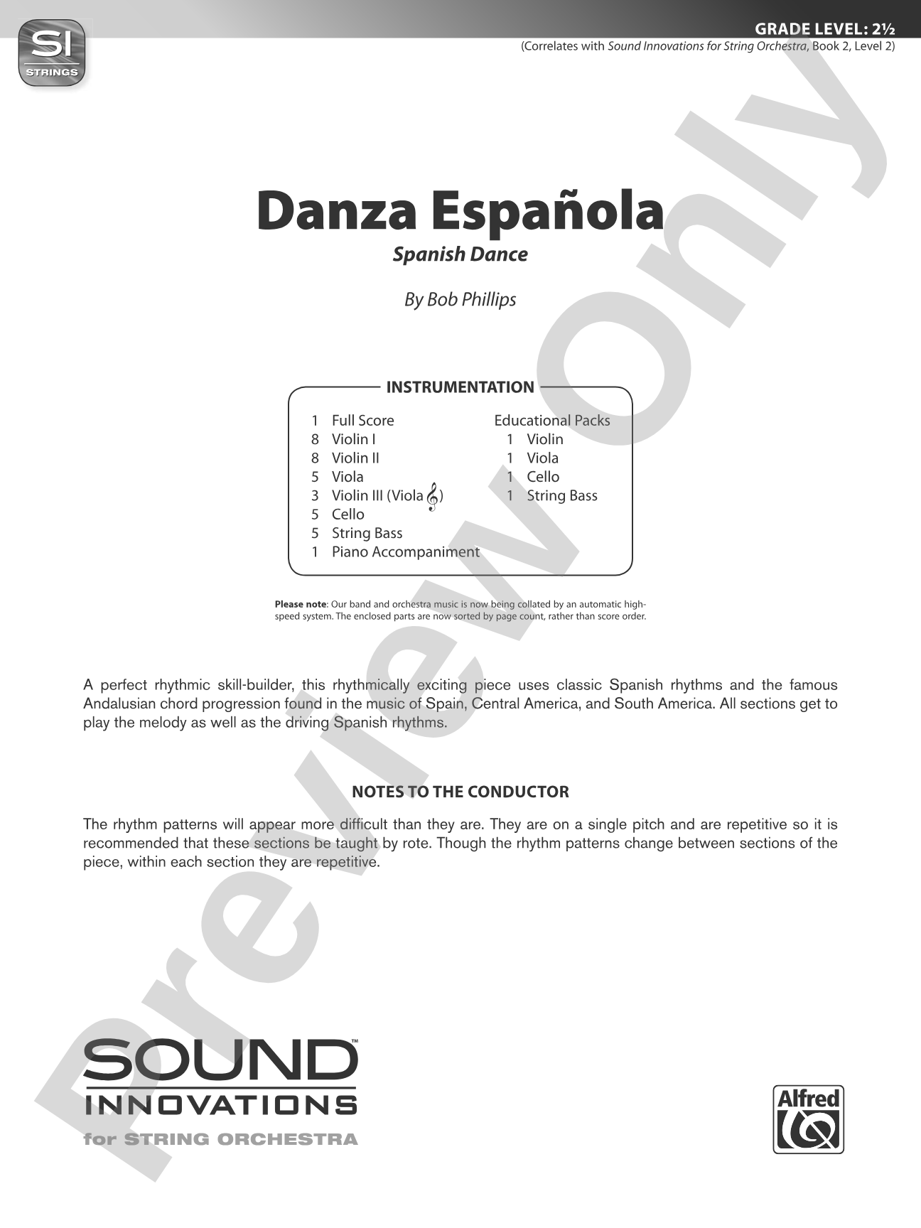 Danza Española: String Orchestra Conductor Score & Parts