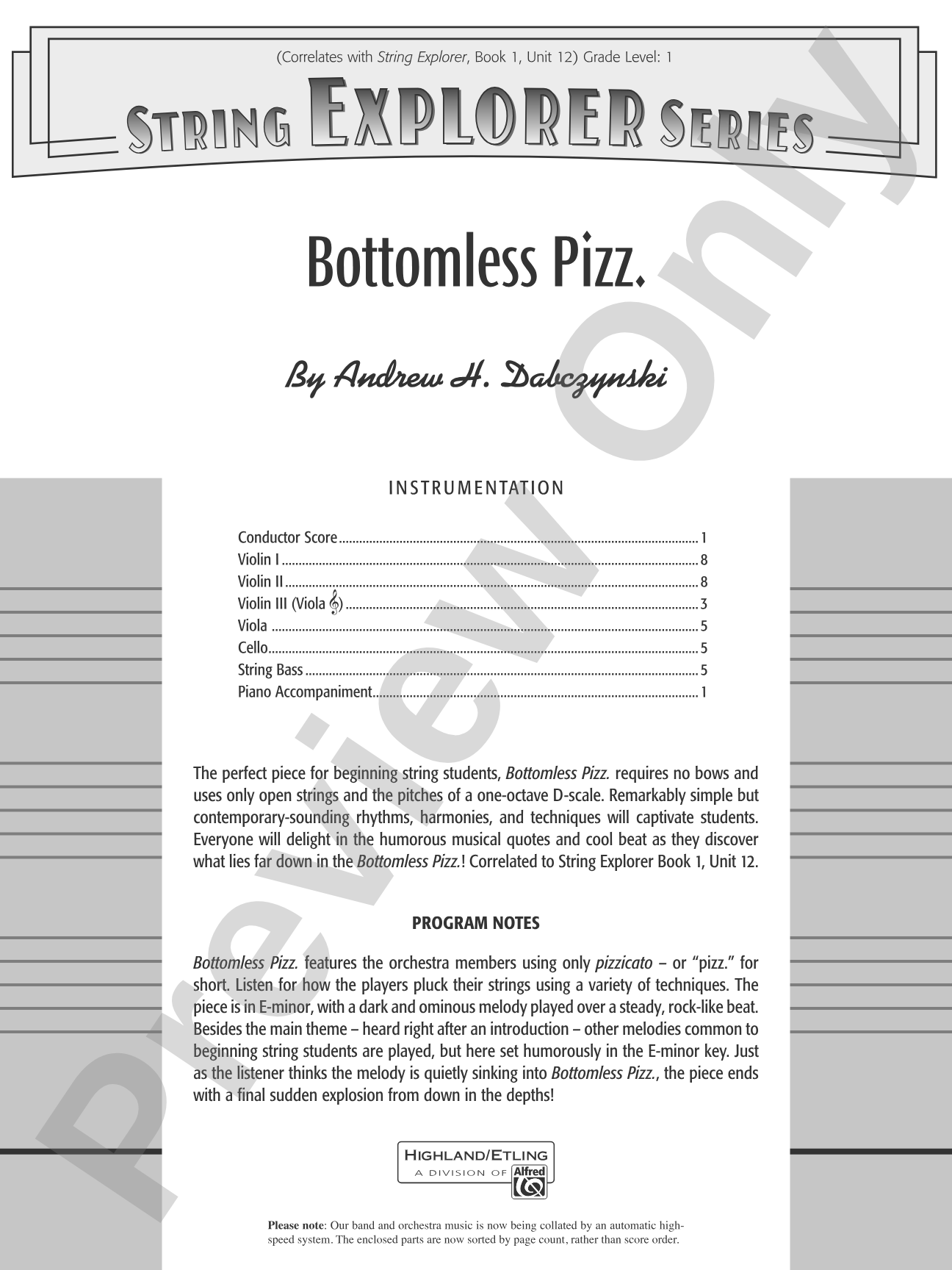 Bottomless Pizz.: String Orchestra Conductor Score & Parts