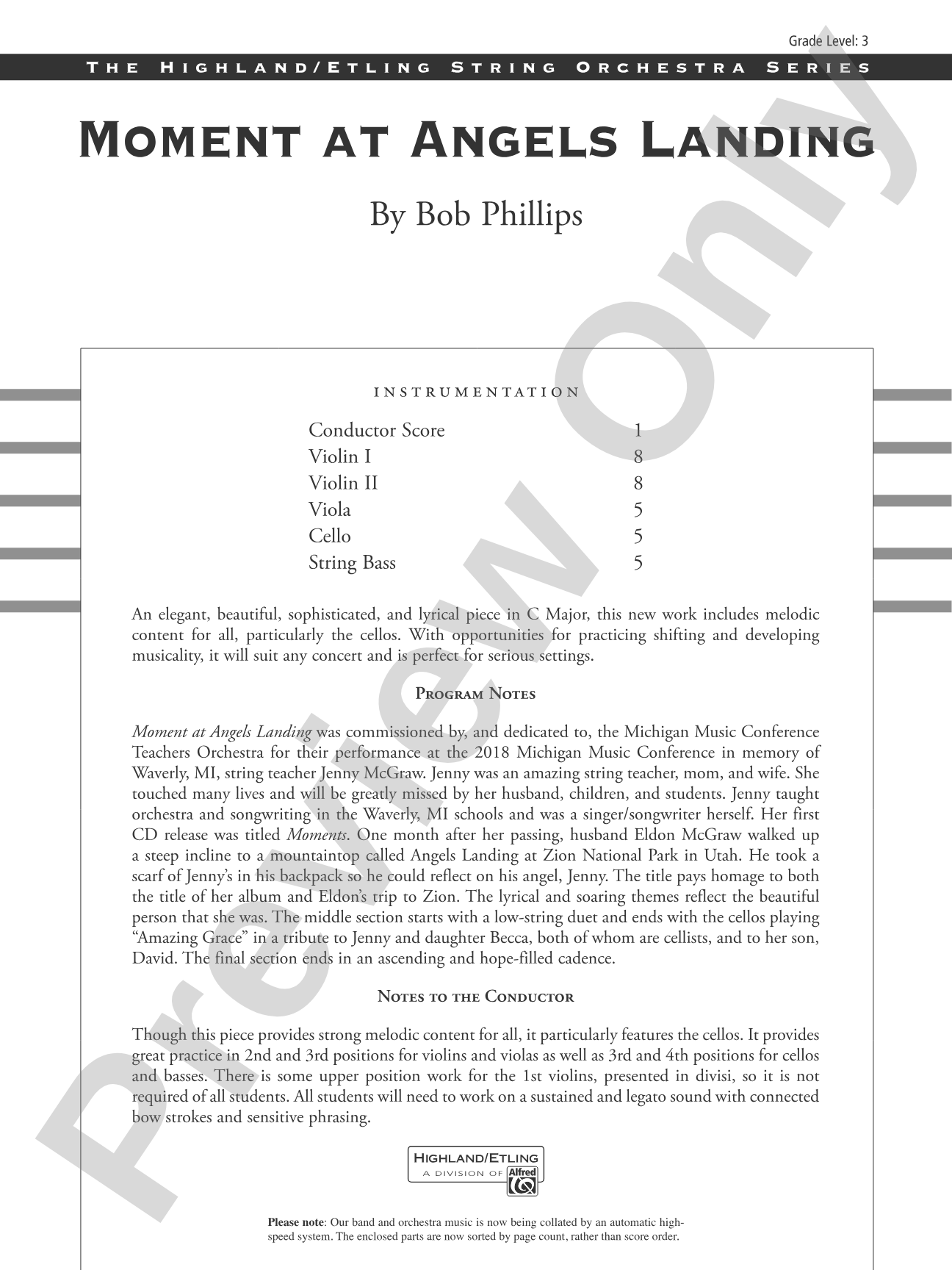 Moment at Angels Landing: String Orchestra Conductor Score & Parts