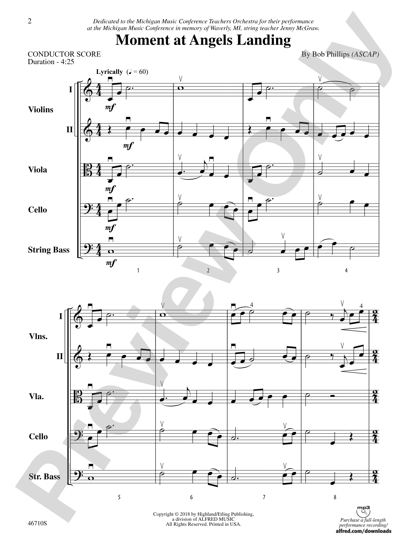 Moment at Angels Landing: String Orchestra Conductor Score & Parts