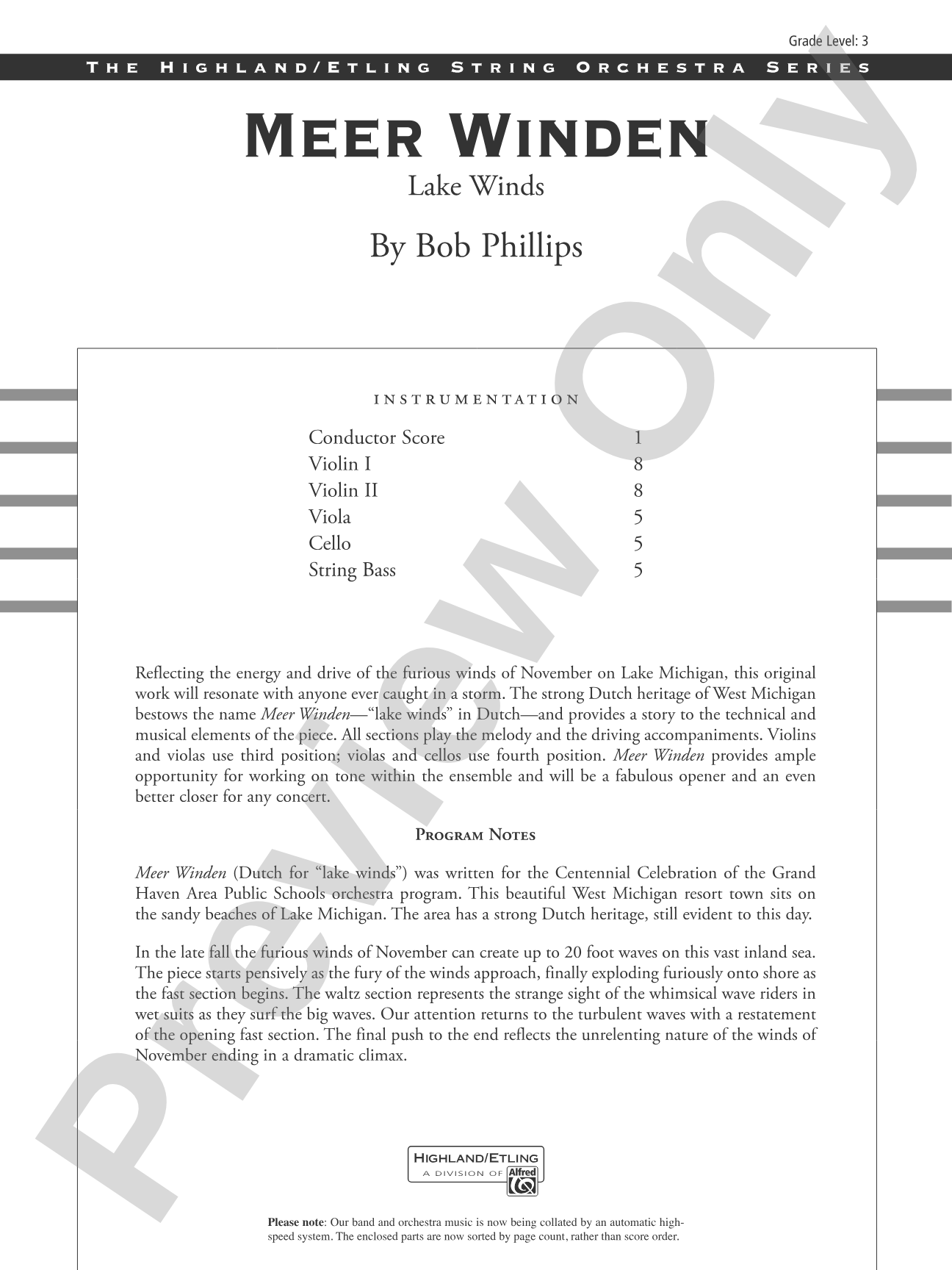 Meer Winden: String Orchestra Conductor Score & Parts