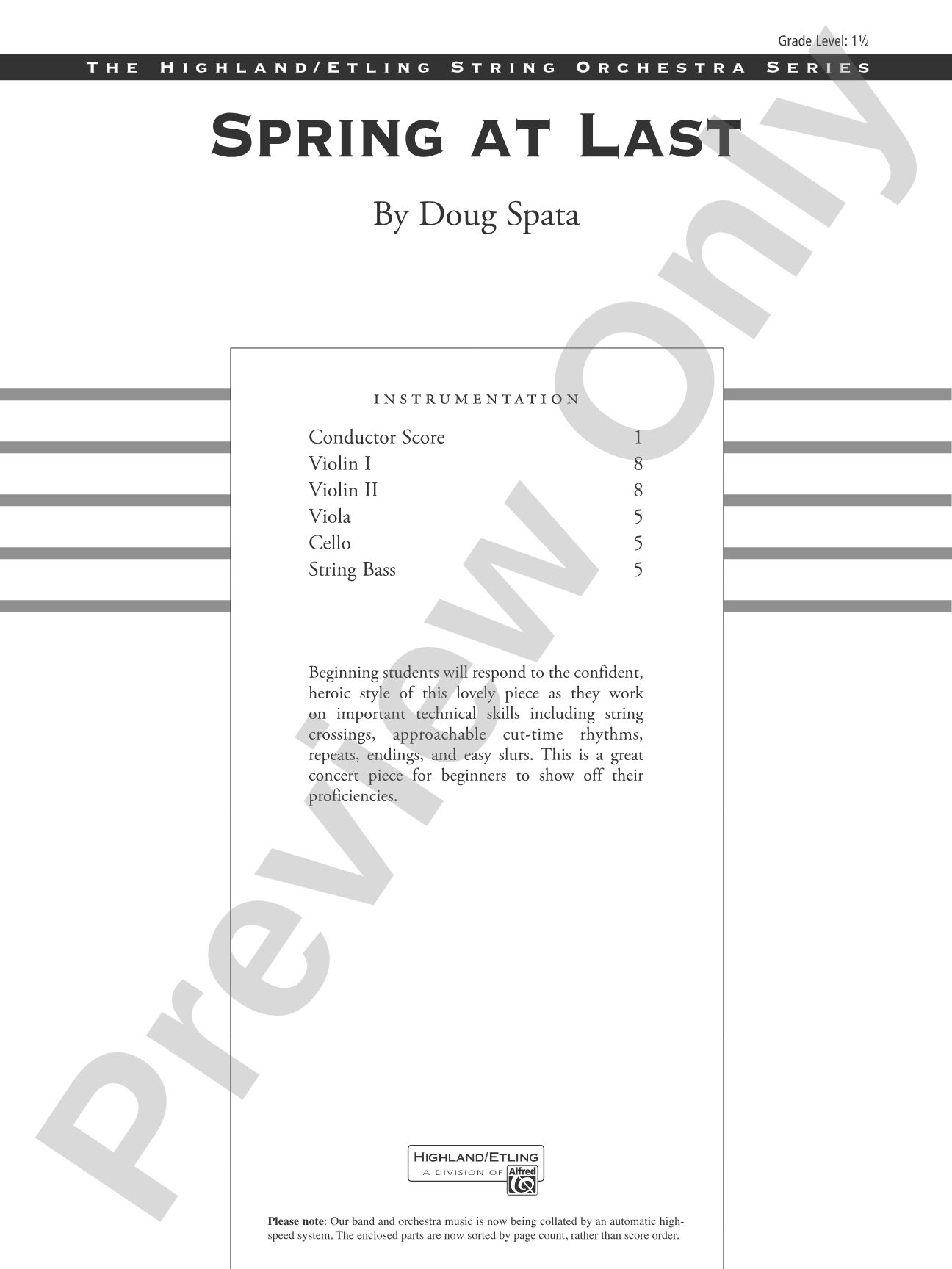 Spring at Last: String Orchestra Conductor Score & Parts