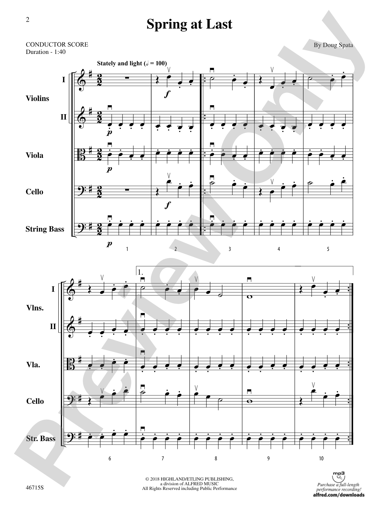 Spring at Last: String Orchestra Conductor Score & Parts