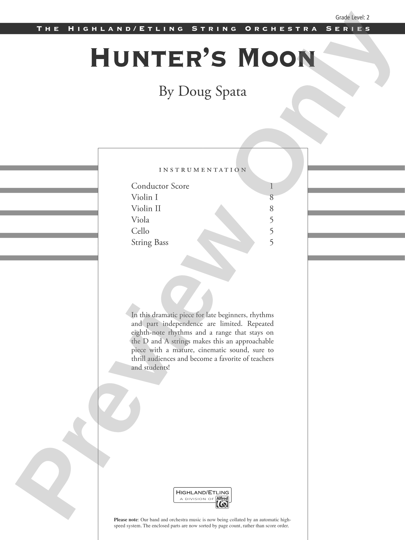 Hunter's Moon: String Orchestra Conductor Score & Parts