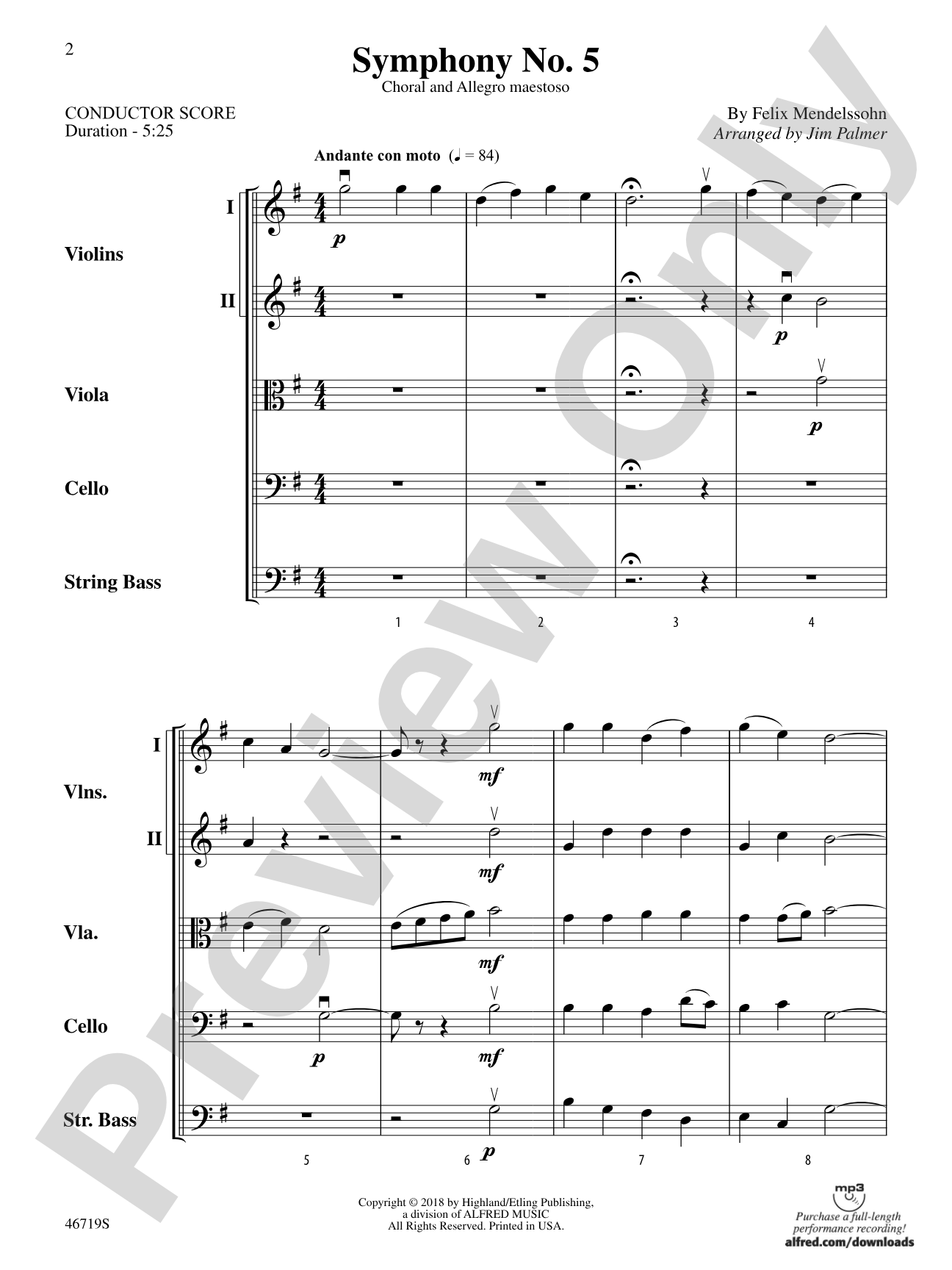Symphony No. 5: String Orchestra Conductor Score & Parts