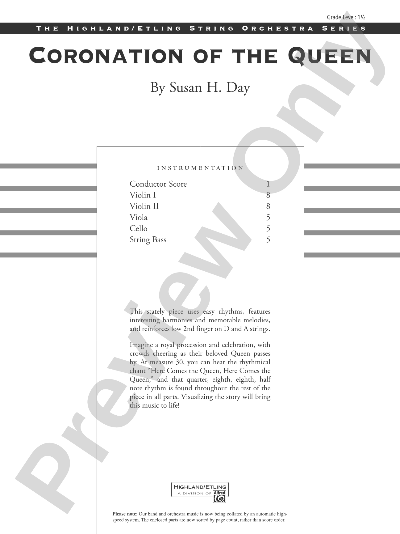 Coronation of the Queen: String Orchestra Conductor Score & Parts