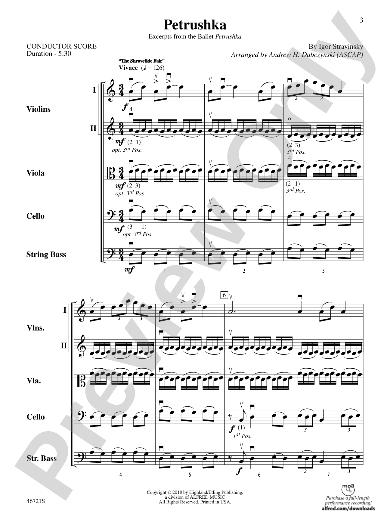 Petrushka: String Orchestra Conductor Score & Parts