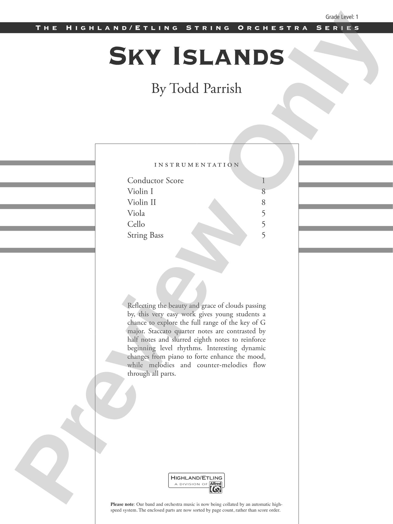 Sky Islands: String Orchestra Conductor Score & Parts