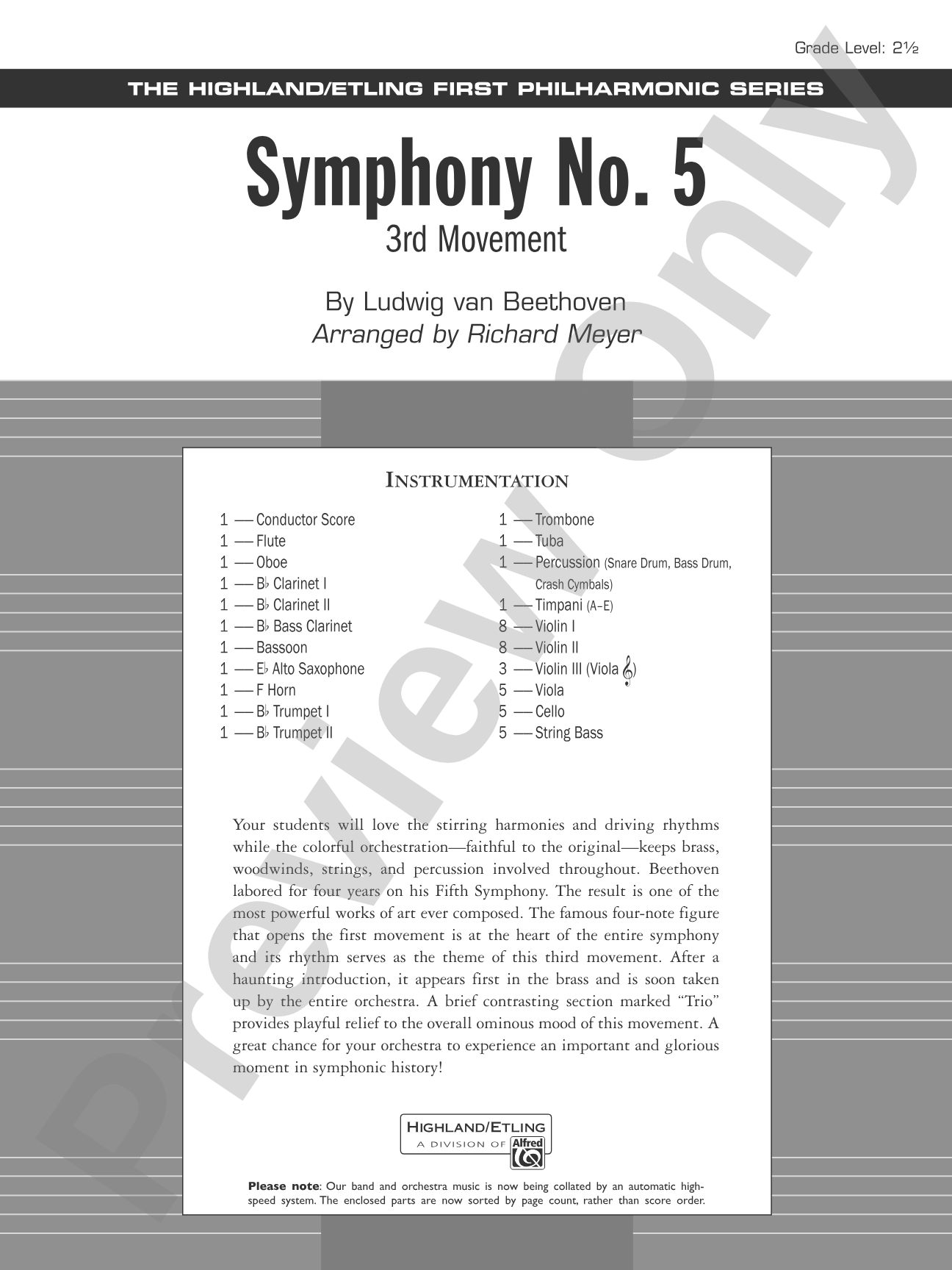 Symphony No. 5: Full Orchestra Conductor Score & Parts