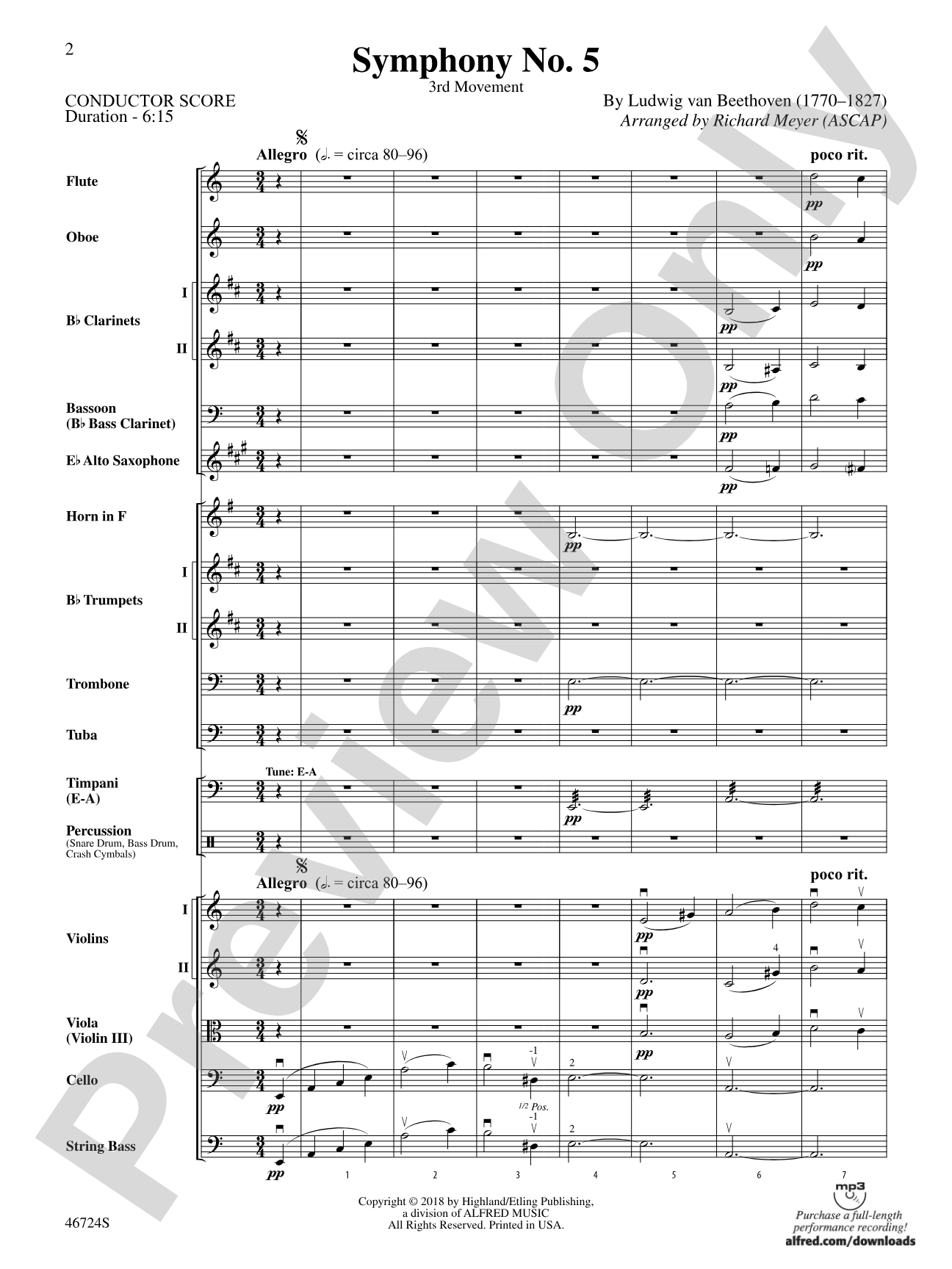 Symphony No. 5: Full Orchestra Conductor Score & Parts