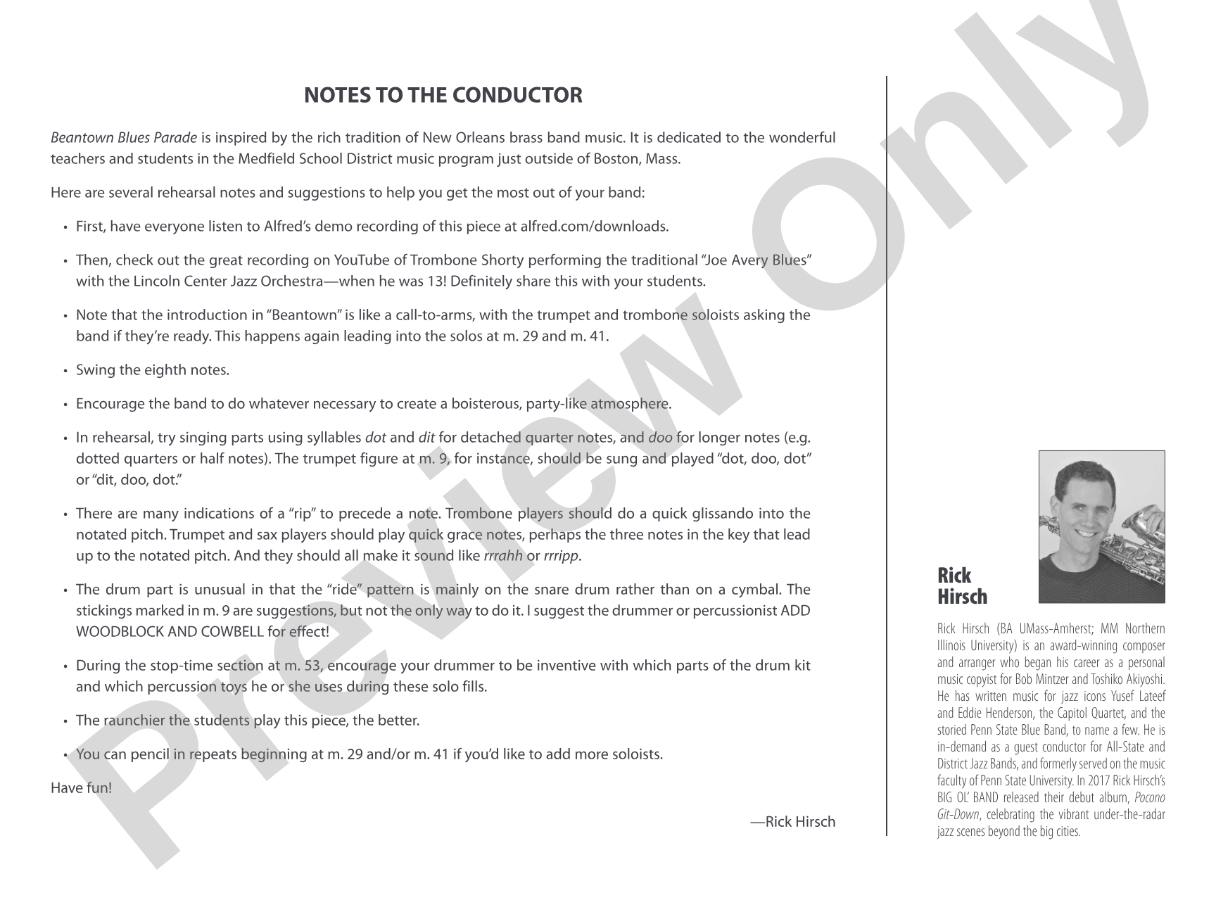 Beantown Blues Parade: Score