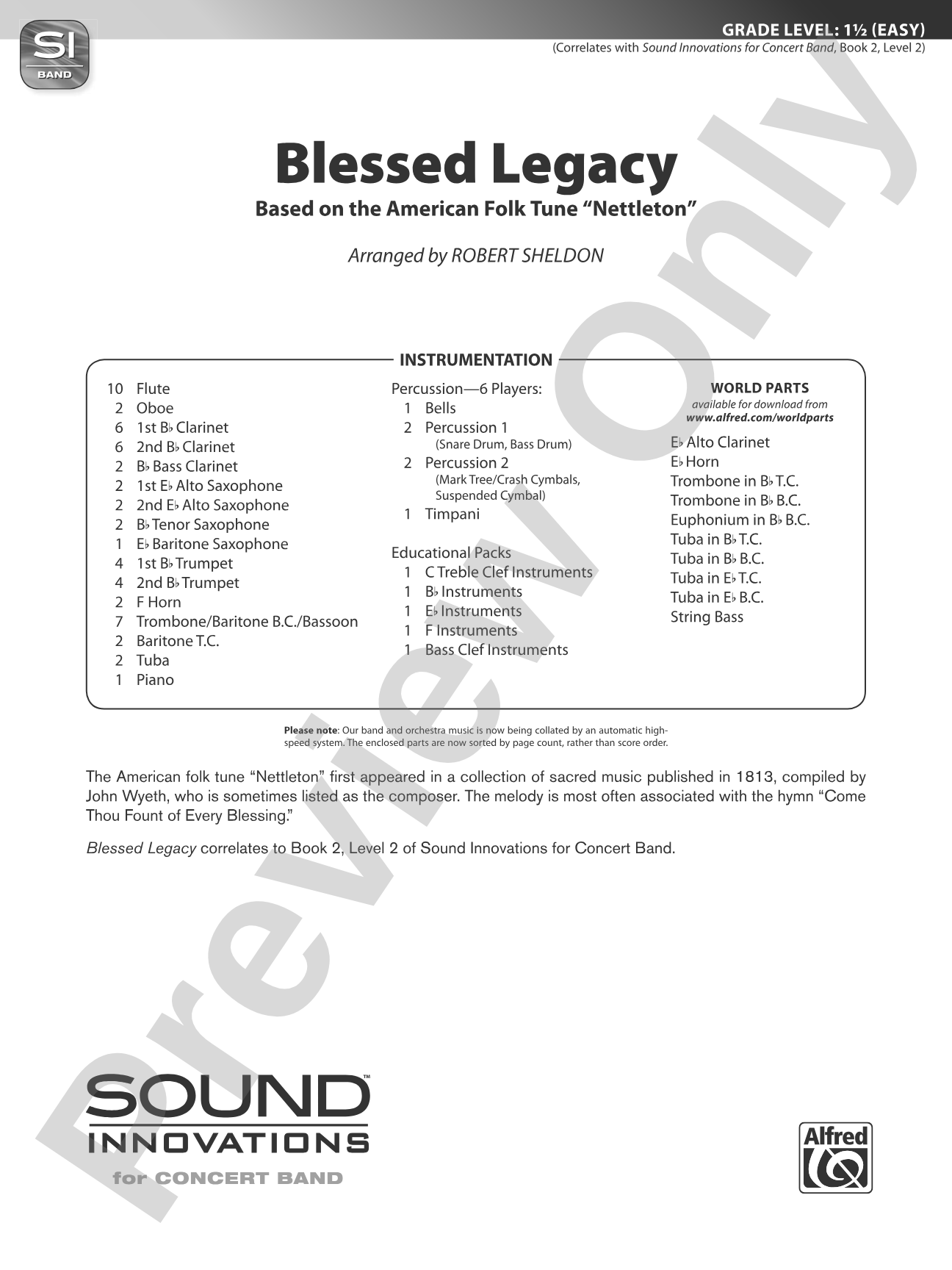 Blessed Legacy: Concert Band Conductor Score & Parts